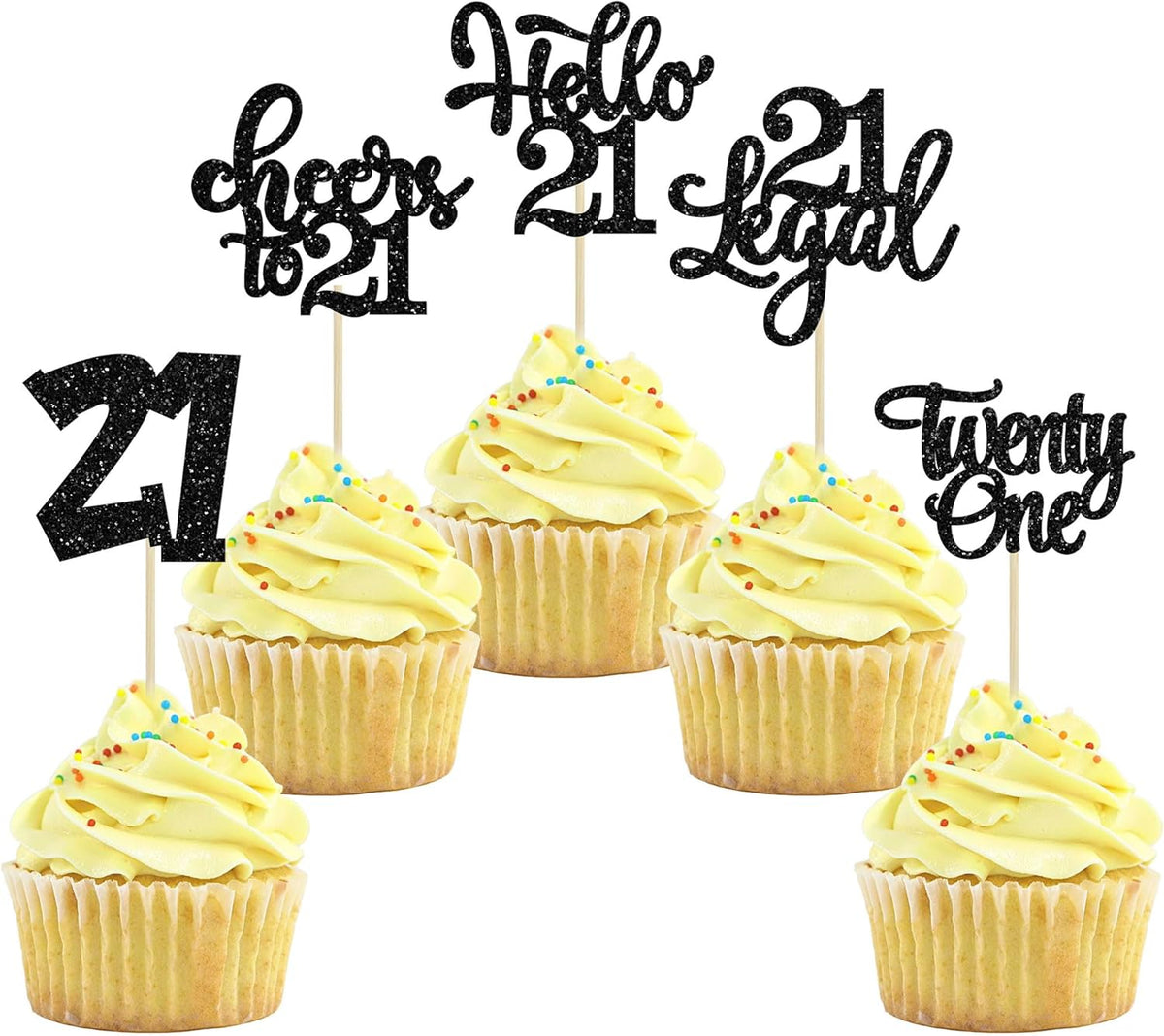 30pcs 21st Birthday Cupcake Toppers - Legal 21st Cupcake Picks - Cheers to 21 Years Old Cake