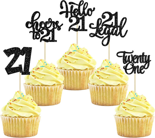 30pcs 21st Birthday Cupcake Toppers - Legal 21st Cupcake Picks - Cheers to 21 Years Old Cake