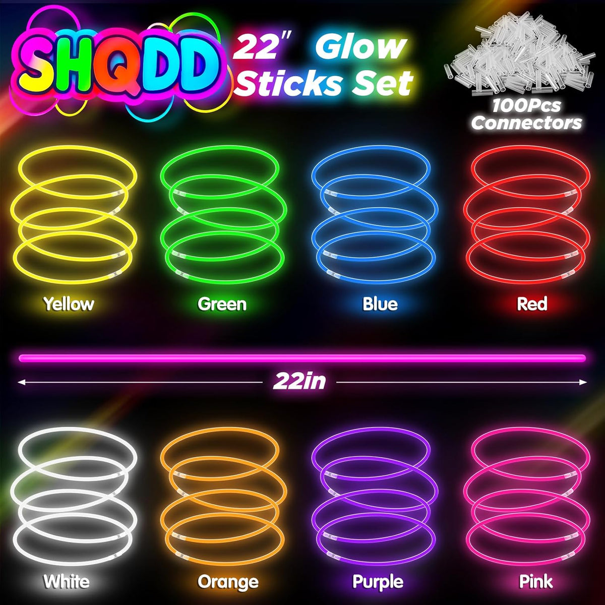 100Pcs Glow Sticks - 22 inch Glow In the Dark Sticks Party Supplies, Halloween Glow Party Pack for