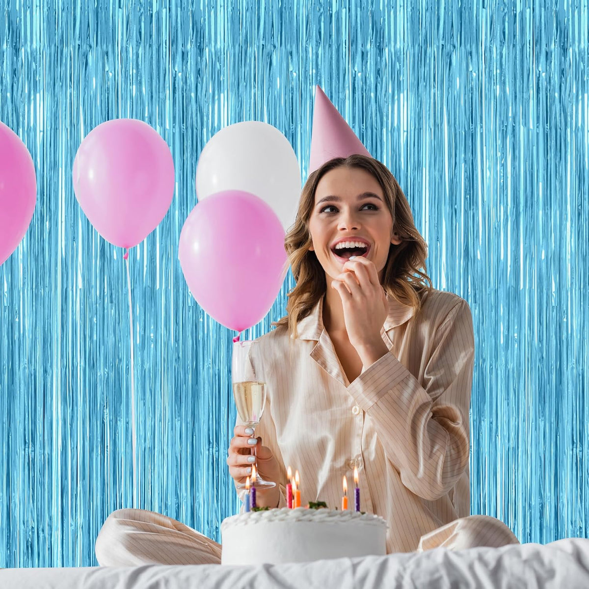 12 Pack Party Decorations, 3.28 FT x 7.05 FT Sky Blue Curtains, Metallic Party Streamers Photo