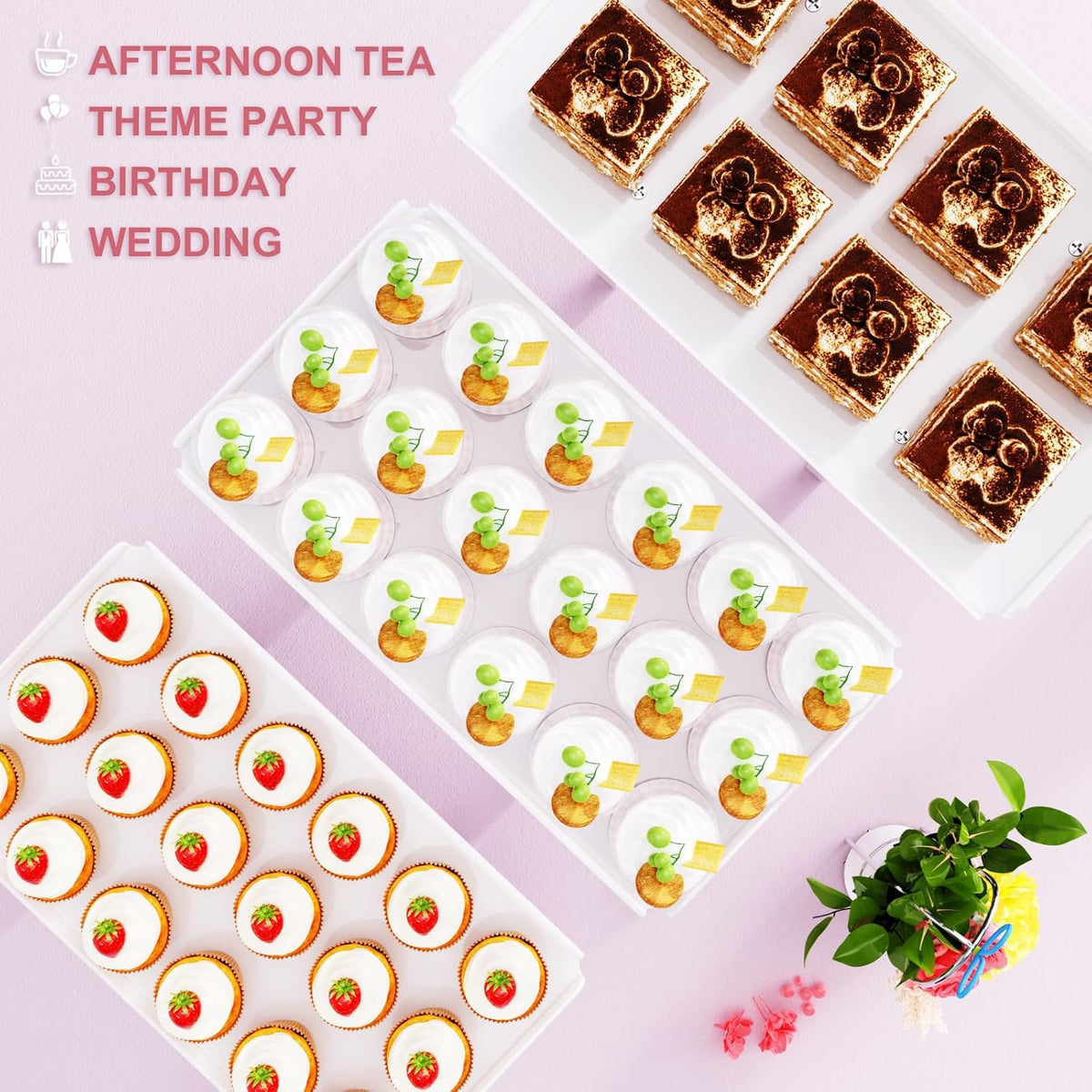3 Pieces Cupcake Stand Holder, White Acrylic Dessert Table Display Set with Iron Support Legs for