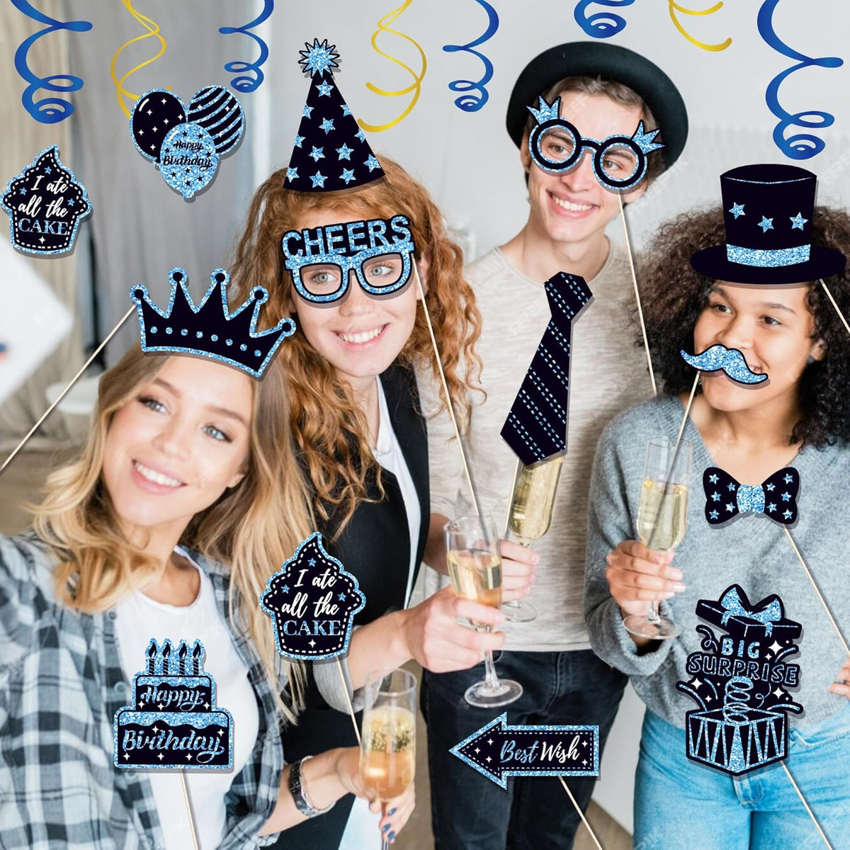 36 PCS Birthday Photo Booth Props Party Supplies Holiday Picture Decorations Photo Booth Props for