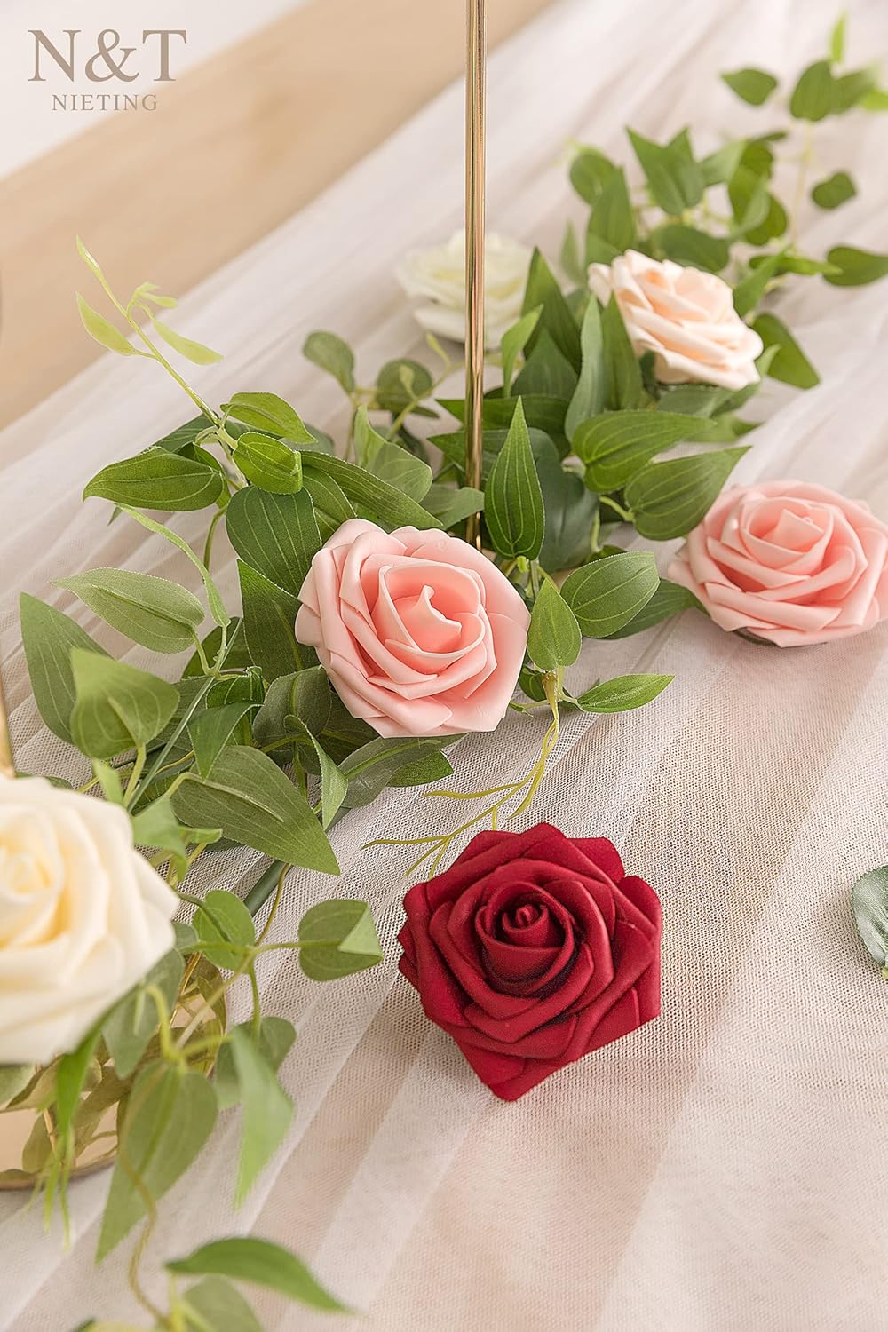N&T NIETING Artificial Flowers 50pcs Real Touch Faux Flowers Bulk with Stems for DIY Wedding