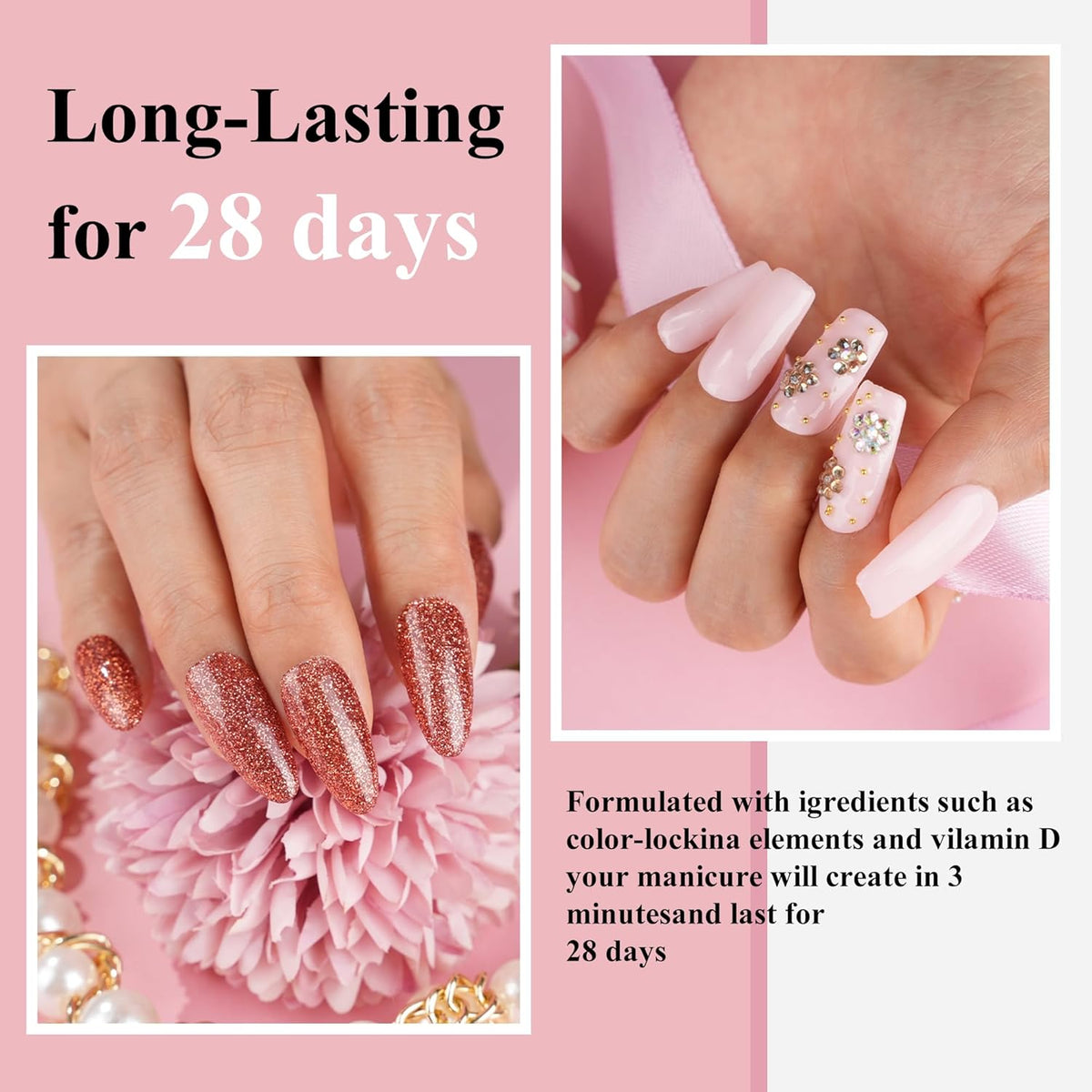 12 Pcs Dip Powder Nail Kit Starter, 6 Colors Glitter Pink Nude Sparkle Purple Dipping Powder Kit
