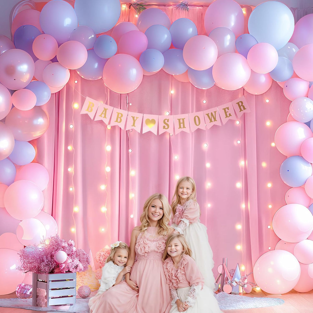 Pink Backdrop Curtains with Lights for Parties,10x10FT Wrinkle Free Polyester Wedding Photo