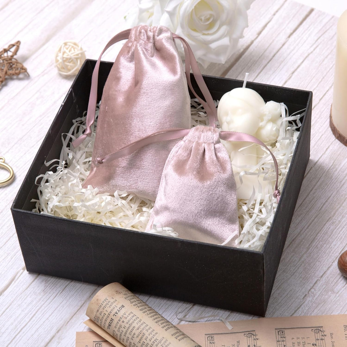 12pcs Rose Pink Velvet Drawstring Bags 3x4 inches Small Velvet Cloth Gift Bags Jewelry Pouches for