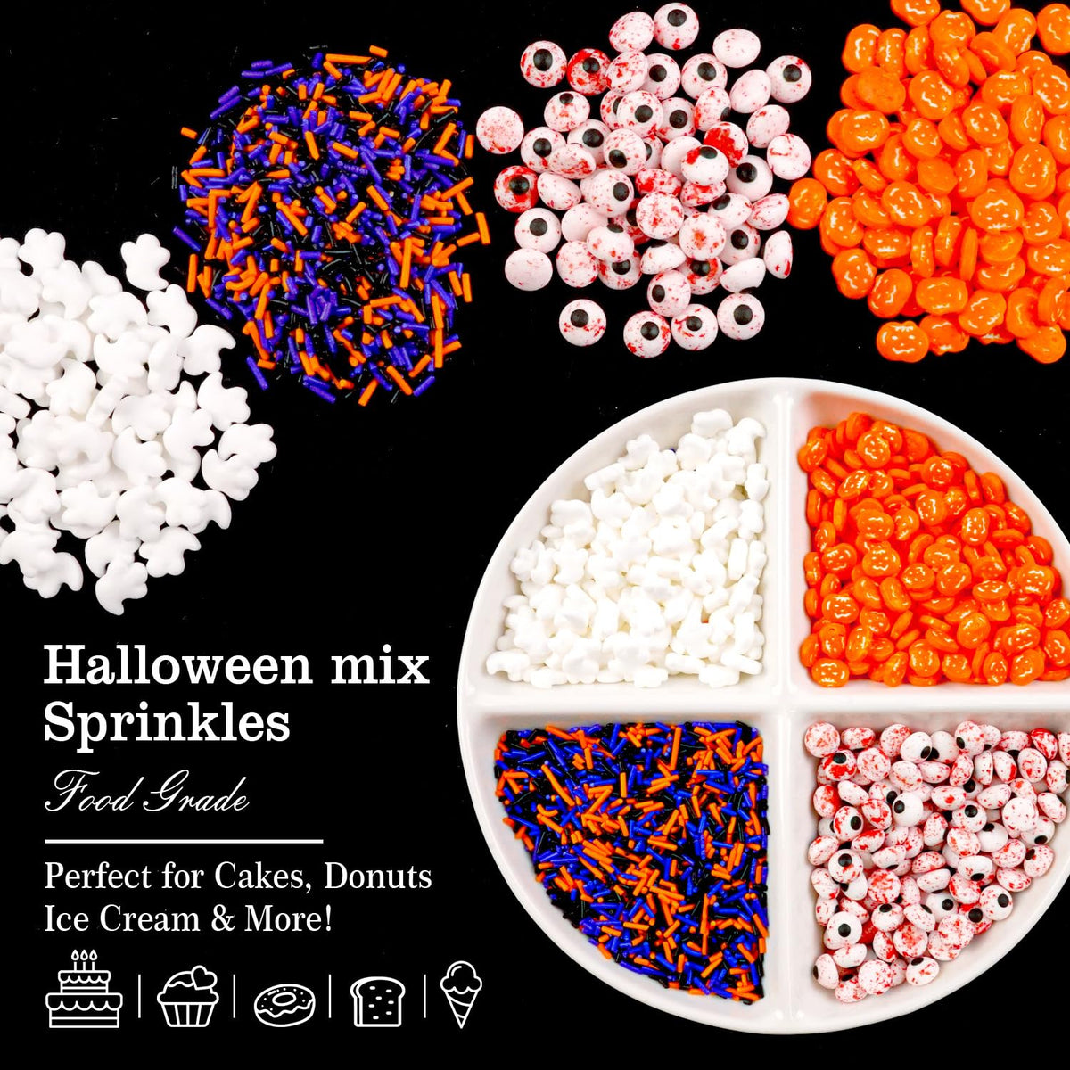Halloween Sprinkles for Cake Decorating, Edible Candy Eyeballs, Pumpkin Sugar Sprinkles Mix