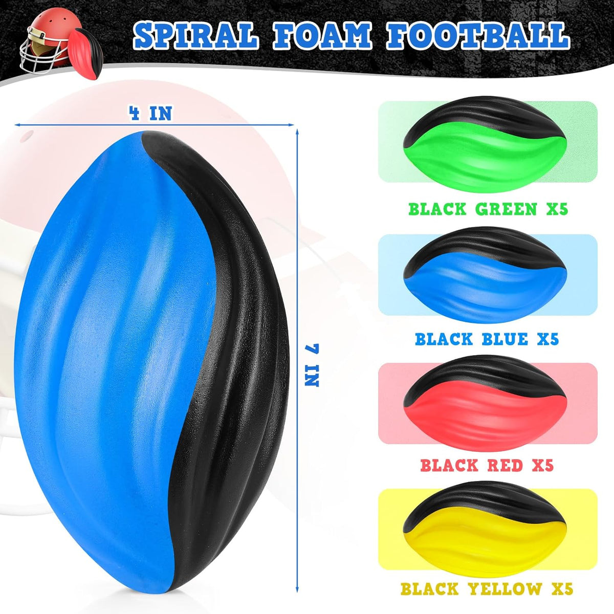 Jerify 20 Pack Mini Footballs Bulk 7 Inch Small Toy Footballs Spiral Foam Soft Sports for Indoor