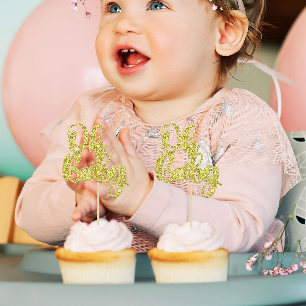 Gyufise 36 Pack Oh Baby Cupcake Toppers Glitter Baby Shower Cupcake Picks Decorations for