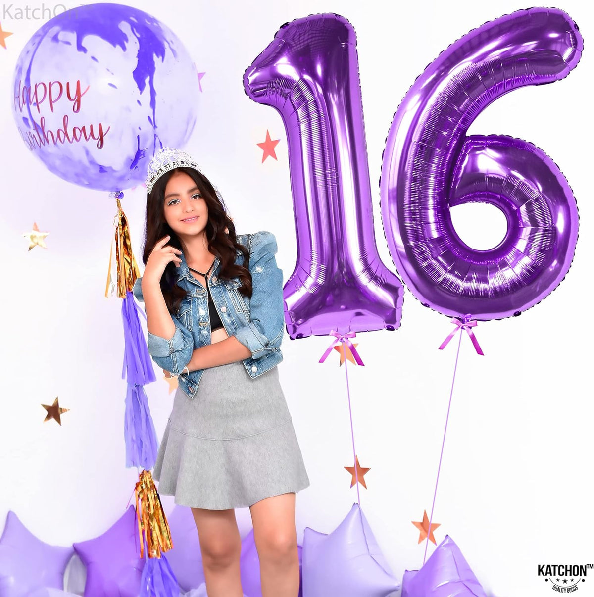 KatchOn, Purple 16 Balloons Number - Giant, 40 Inch | Mylar 16 Balloon Numbers Purple for Sweet 16