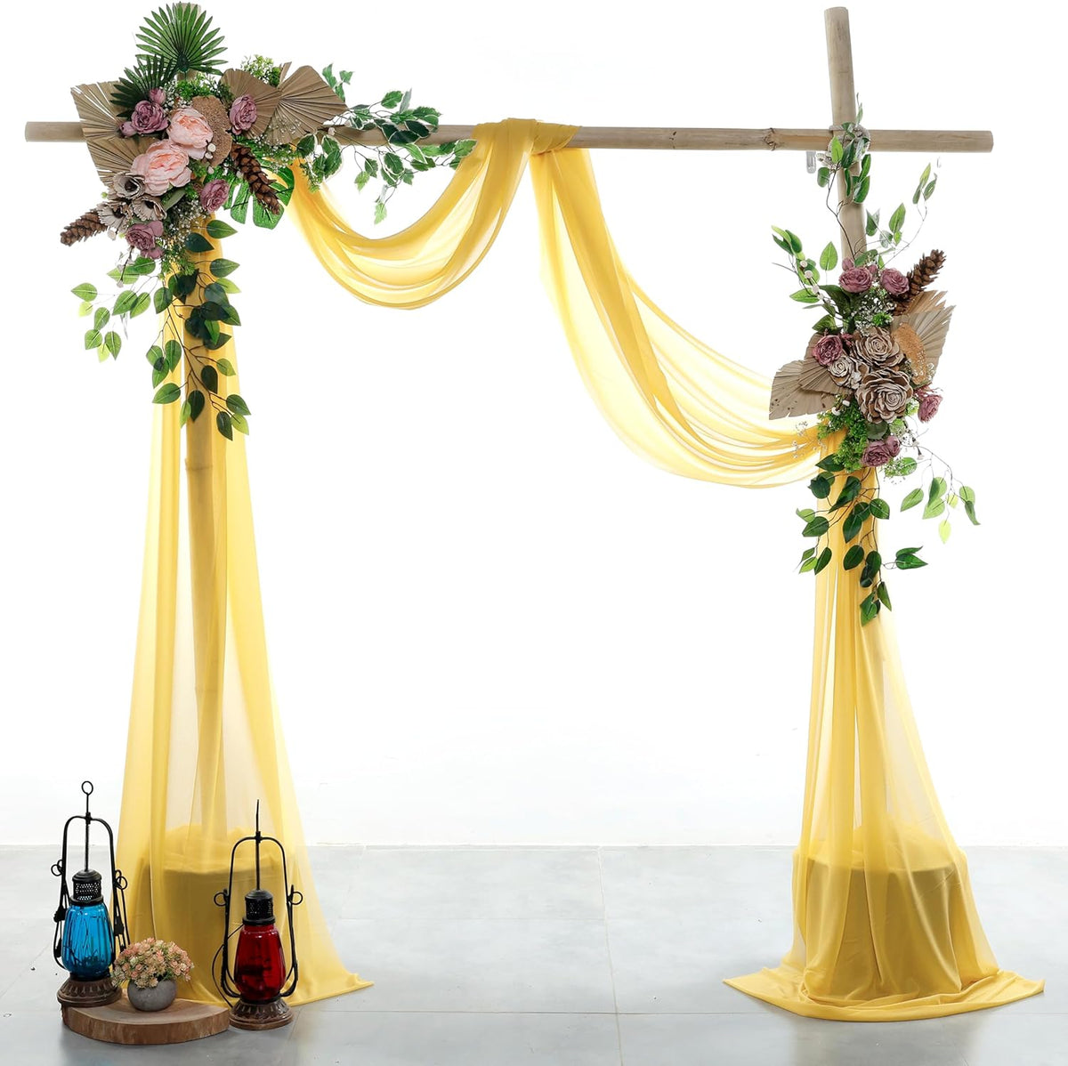 VDS Pack of 3 Panel (30 Inch X 20 Feet) Wedding Arch Draping Fabric Sheer Chiffon Fabric Drapery