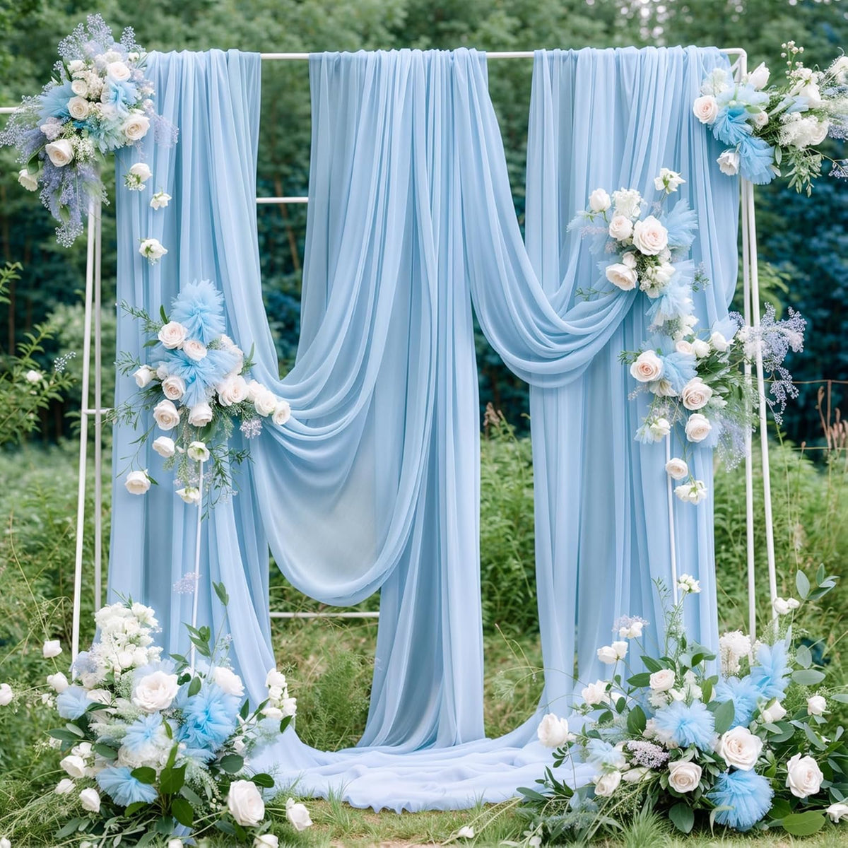 Wedding Arch Draping Fabric, 2 Panels 18FT Baby Blue Sheer Backdrop Curtain Chiffon Fabric Drapes