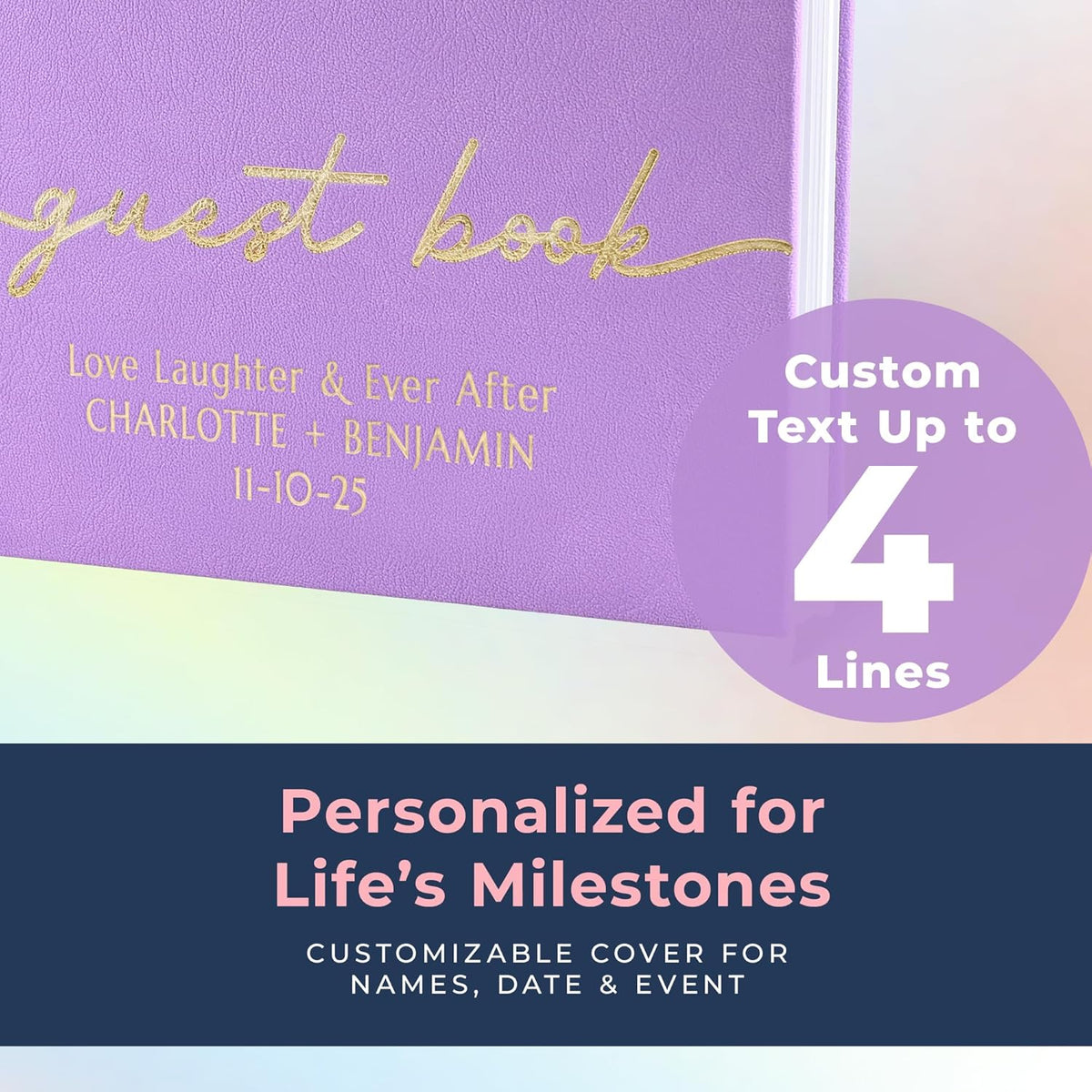 Promot Personalized Guestbook for Party (Lavender Purple) - 110 Lined Pages in Wood-Free Vegan