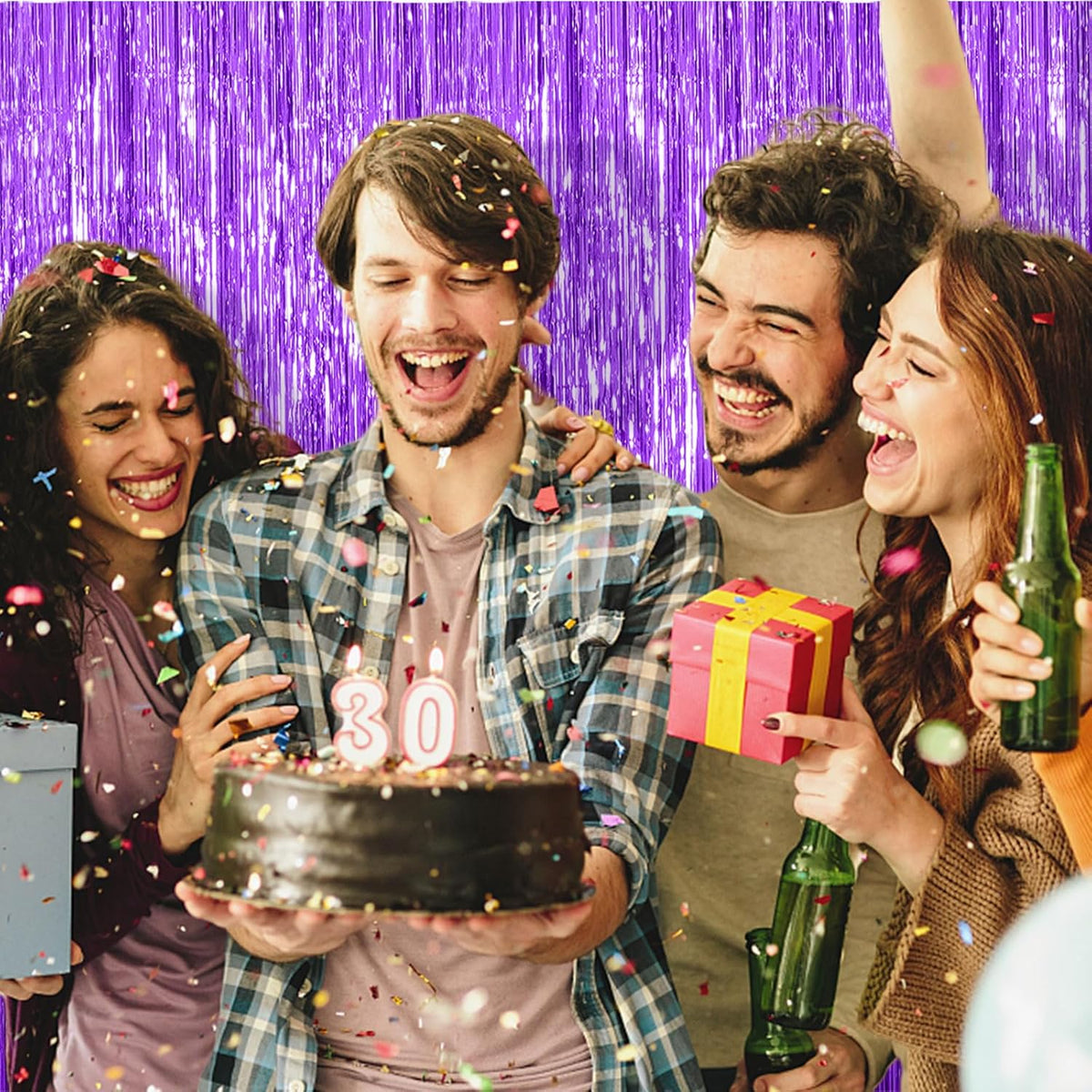 10 Pack Foil Curtain Backdrop Purple Metallic Tinsel Foil Fringe Curtains Photo Booth Props for