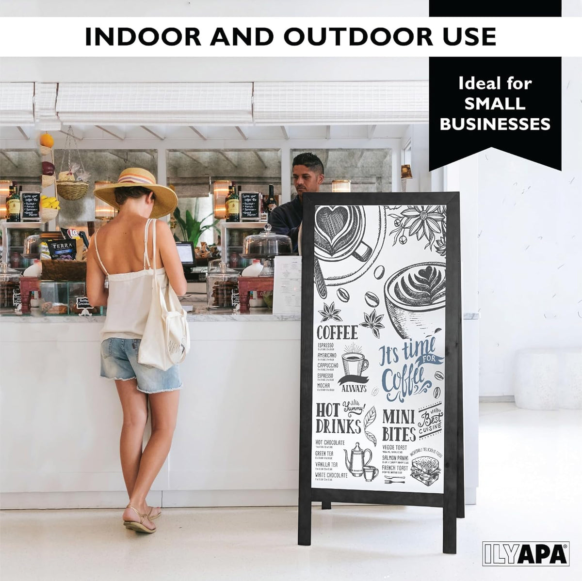 Ilyapa Wooden Dry Erase A Frame Sign - Magnetic Whiteboard Sidewalk Menu Board Outdoor - Menu