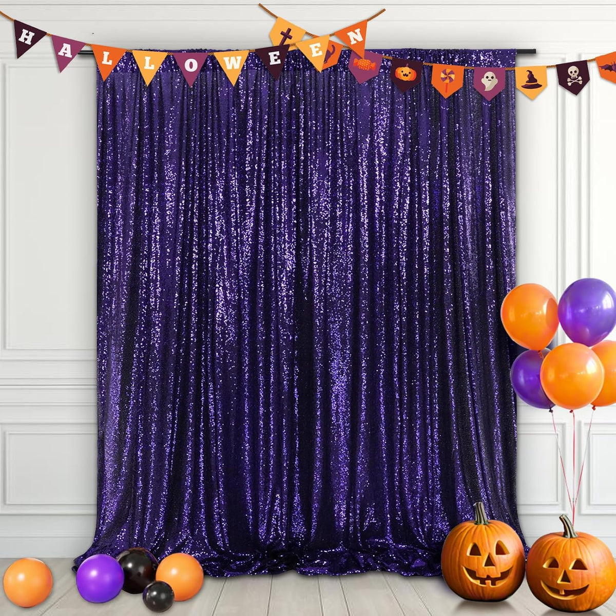 Eternal Beauty Purple Sequin Backdrop, 20x10 Ft Halloween Glitter Background Curtains for Shimmer