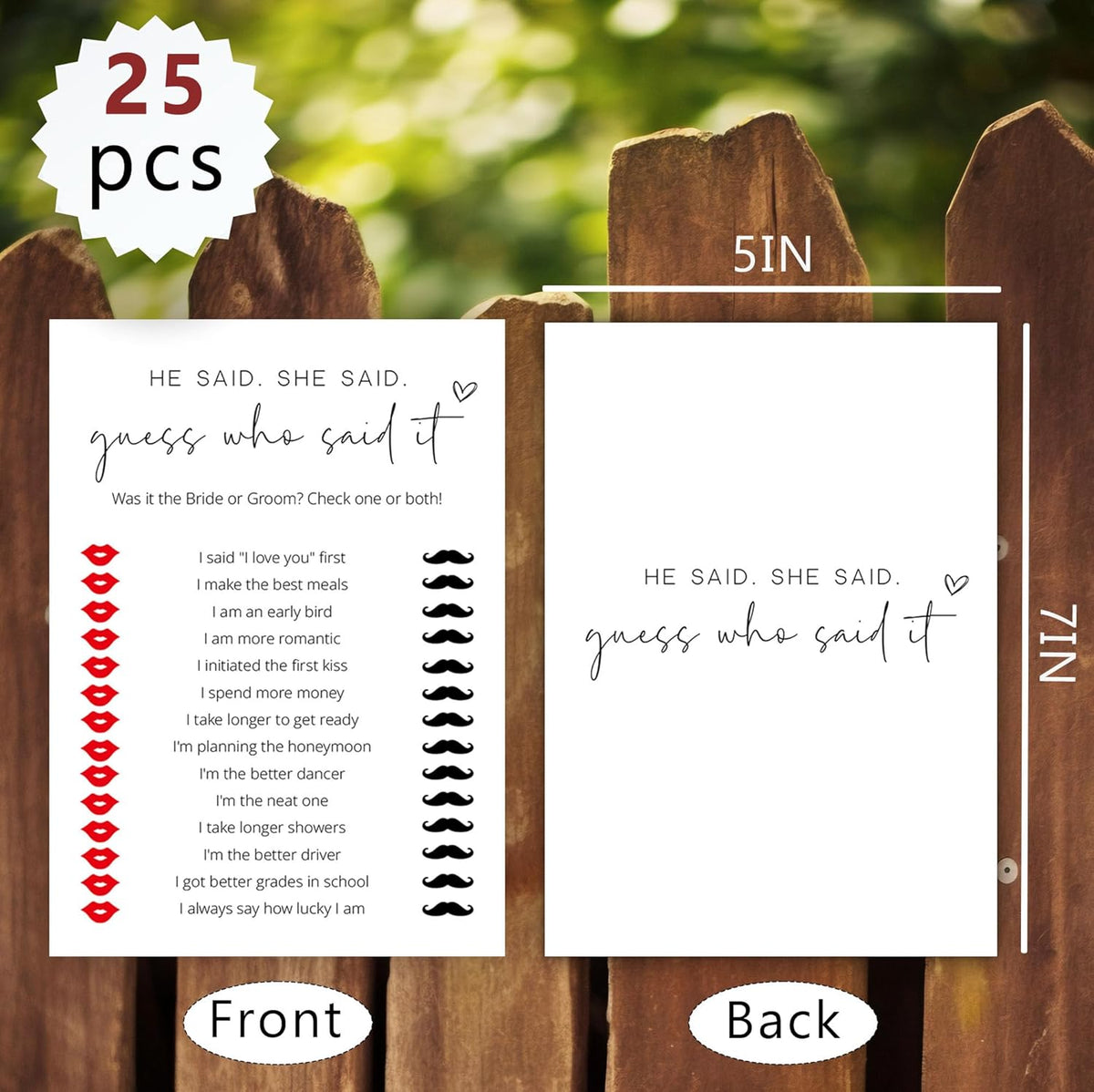 Bridal Shower Games, He Said She Said, 25Pcs Minimalist White Double-Sided Bridal Game Cards