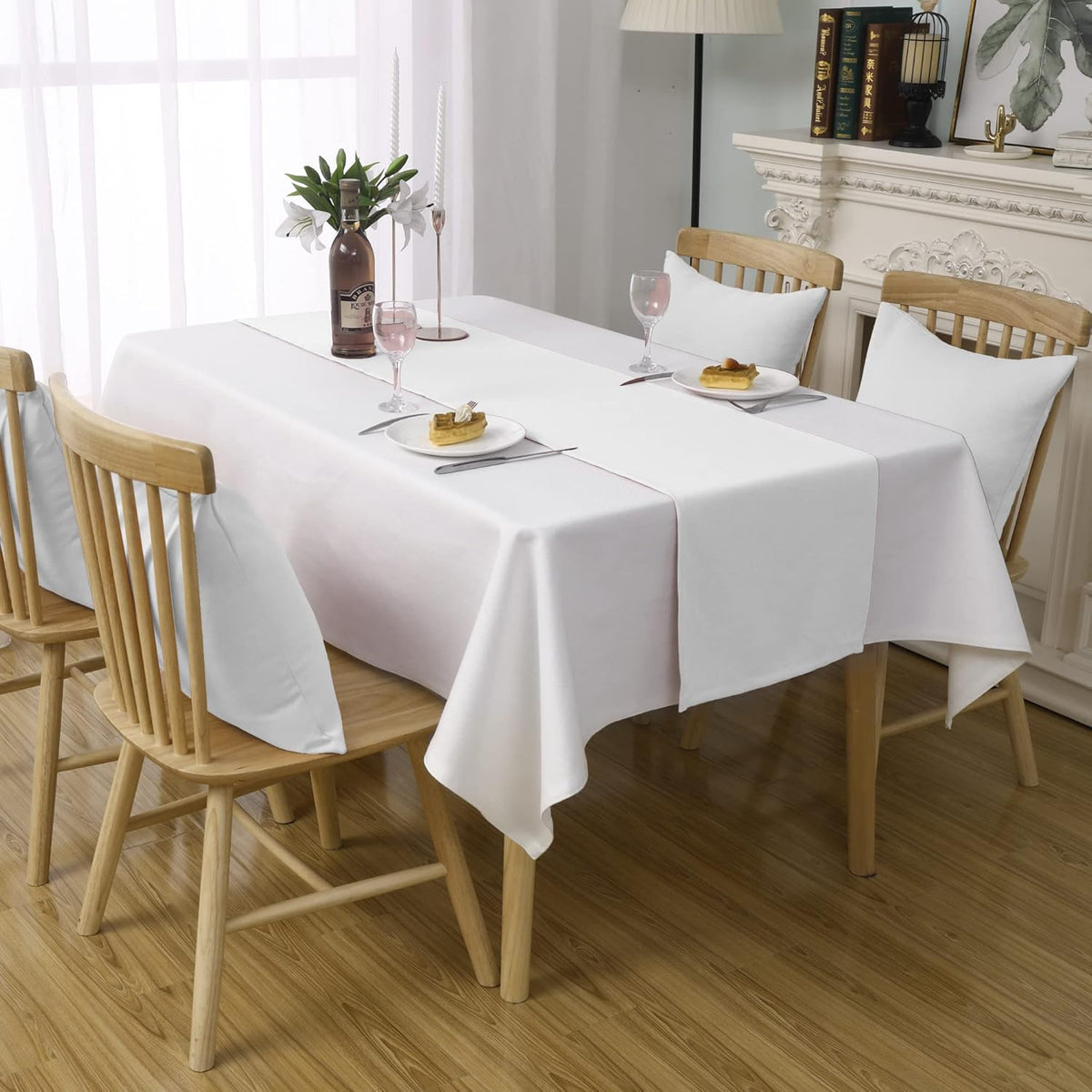 DUALIFE Pure White Table Runner 72 inch Length Soft Color Thick Polyester Decorative Cloth