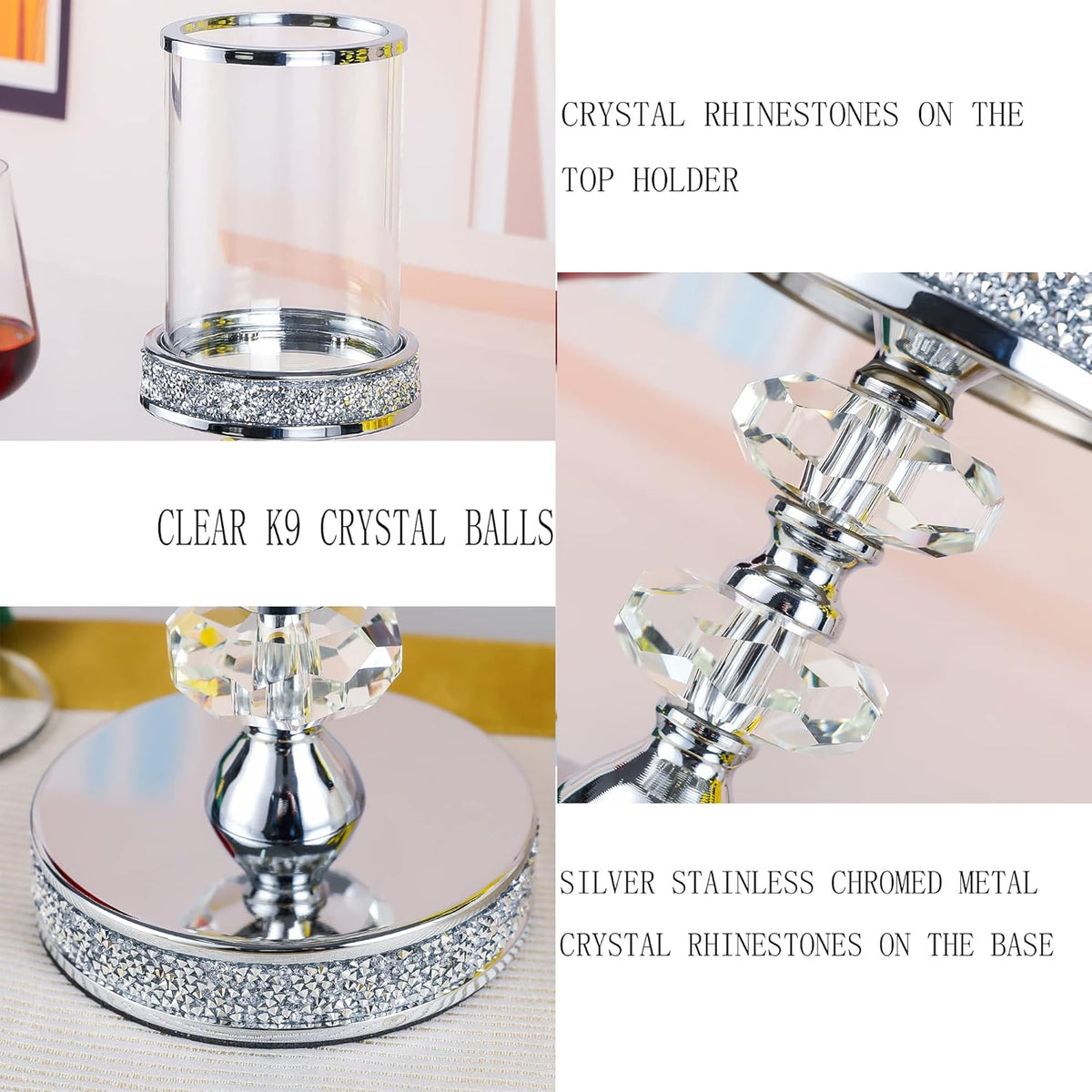 Candle Holder, Pillar Candle Holders, Crystal Candlesticks Holder for Wedding, Parties, Events
