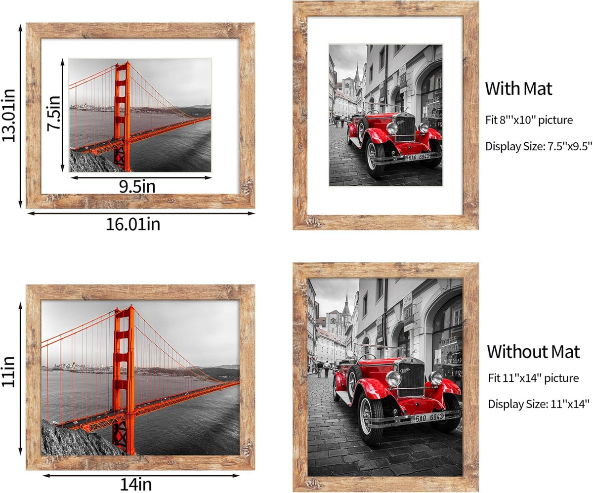 11x14 Picture Frame Set of 4, High Definition Tempered Glass 11 x 14 Frames Display 8x10 Pictures