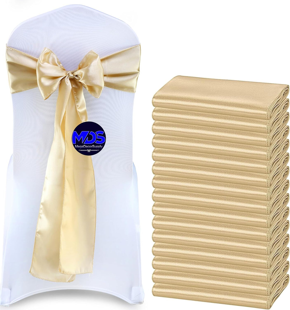 MDS Pack of 50 PCS Satin Chair Sashes Charmeuse Sateen Dining Chair Bows Ribbon Ties Back Sash for