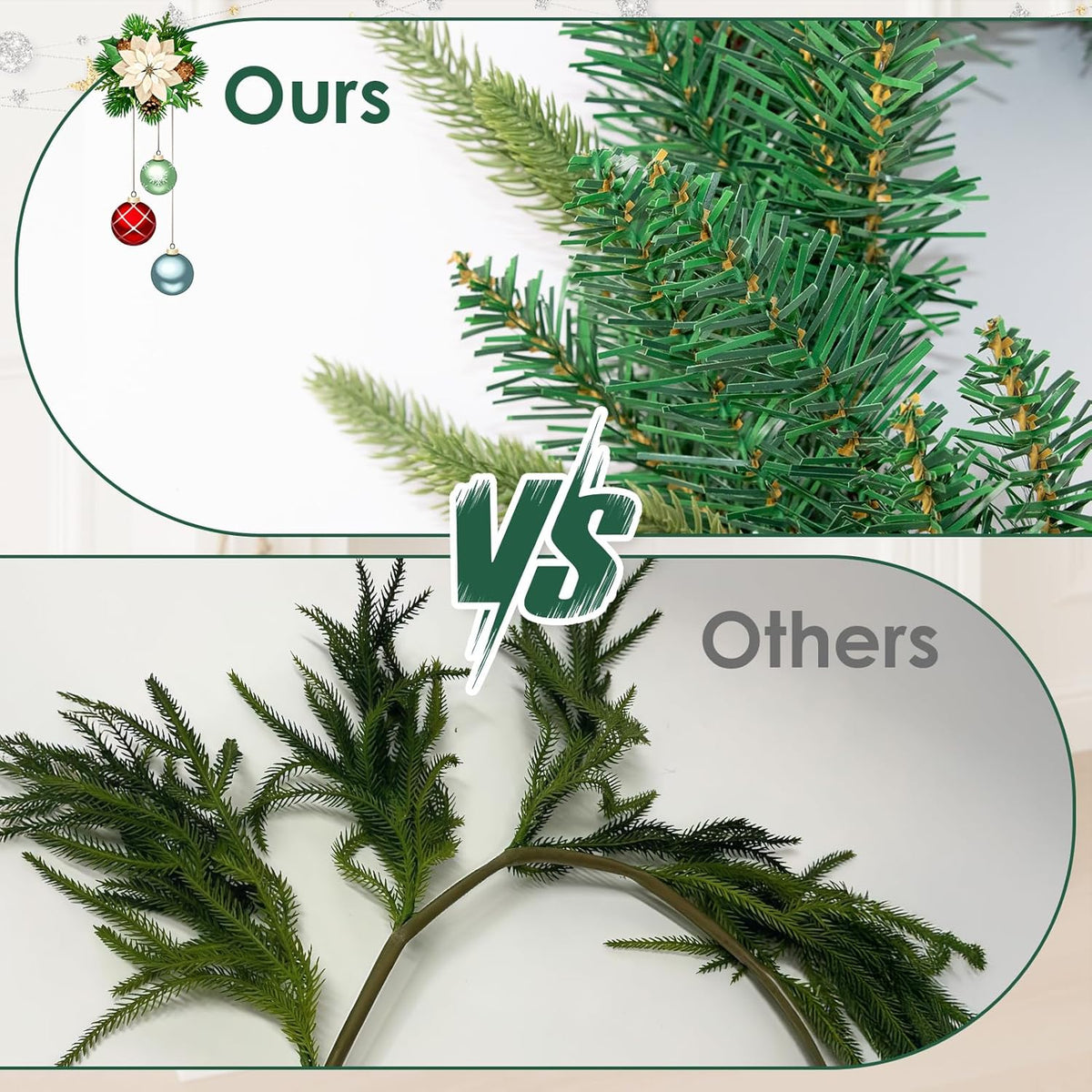 6FT Christmas Garland Artificial Norfolk Pine Tree Greenery, Cedar Cypress with Red Berries Pine