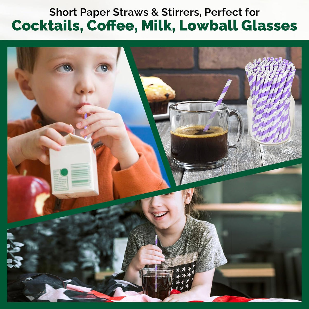 Small Purple Paper Cocktail Straws, 5.75 inch, 500 counts, Disposable Short Sipping & Stirring