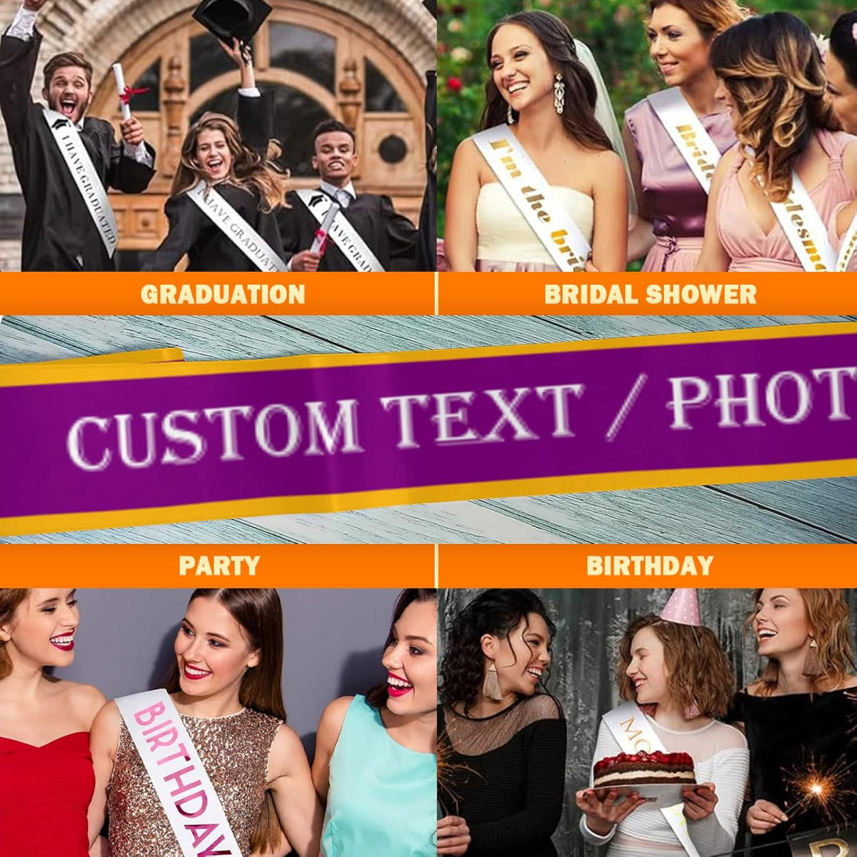 Custom Sash,Personalized Birthday Sash with Text Photo,Customized Bachelorette Sash Quote Sash