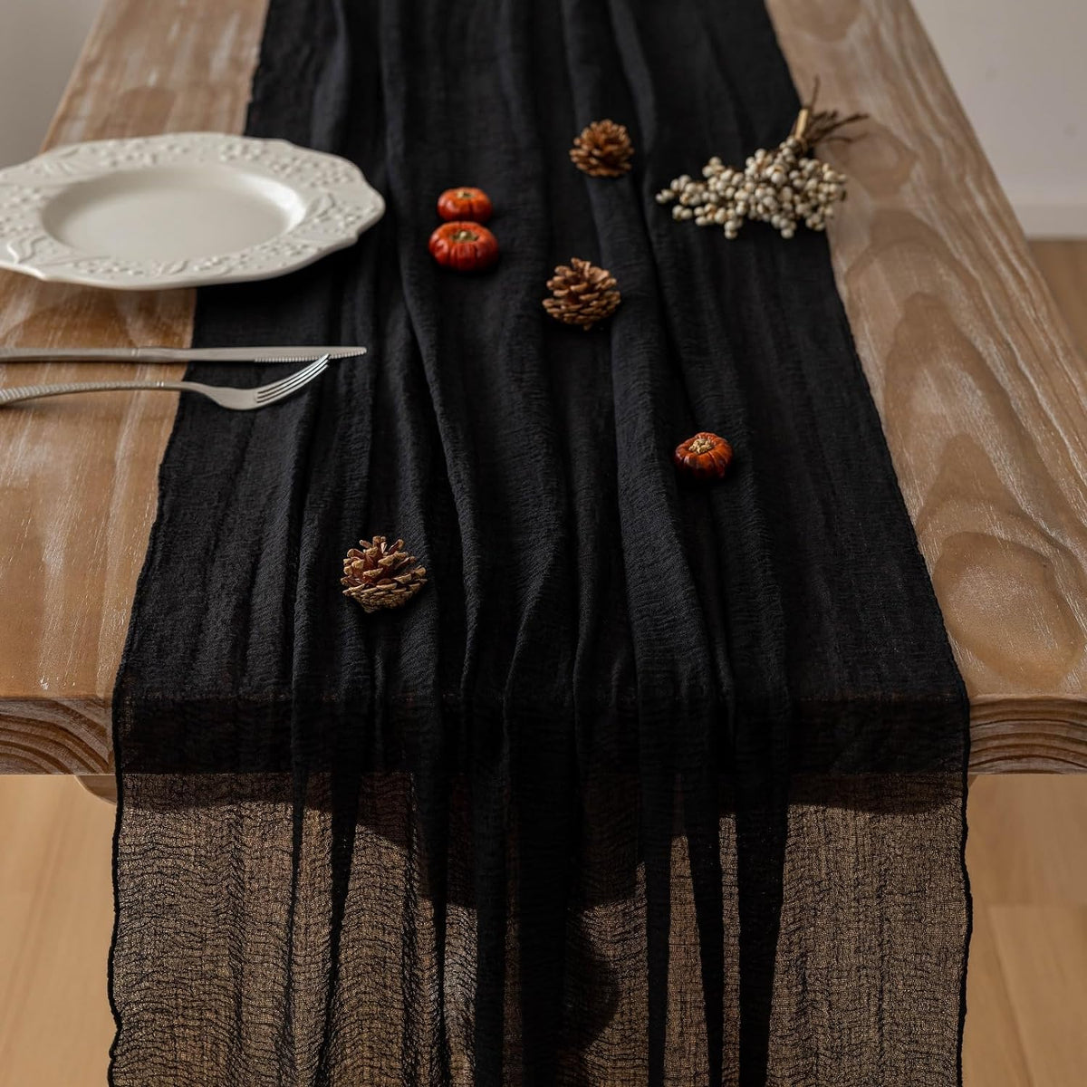 6pcs Halloween Table Runner Black Cheesecloth Gauze Rustic Premium Cotton Cheese Cloth Table Runner
