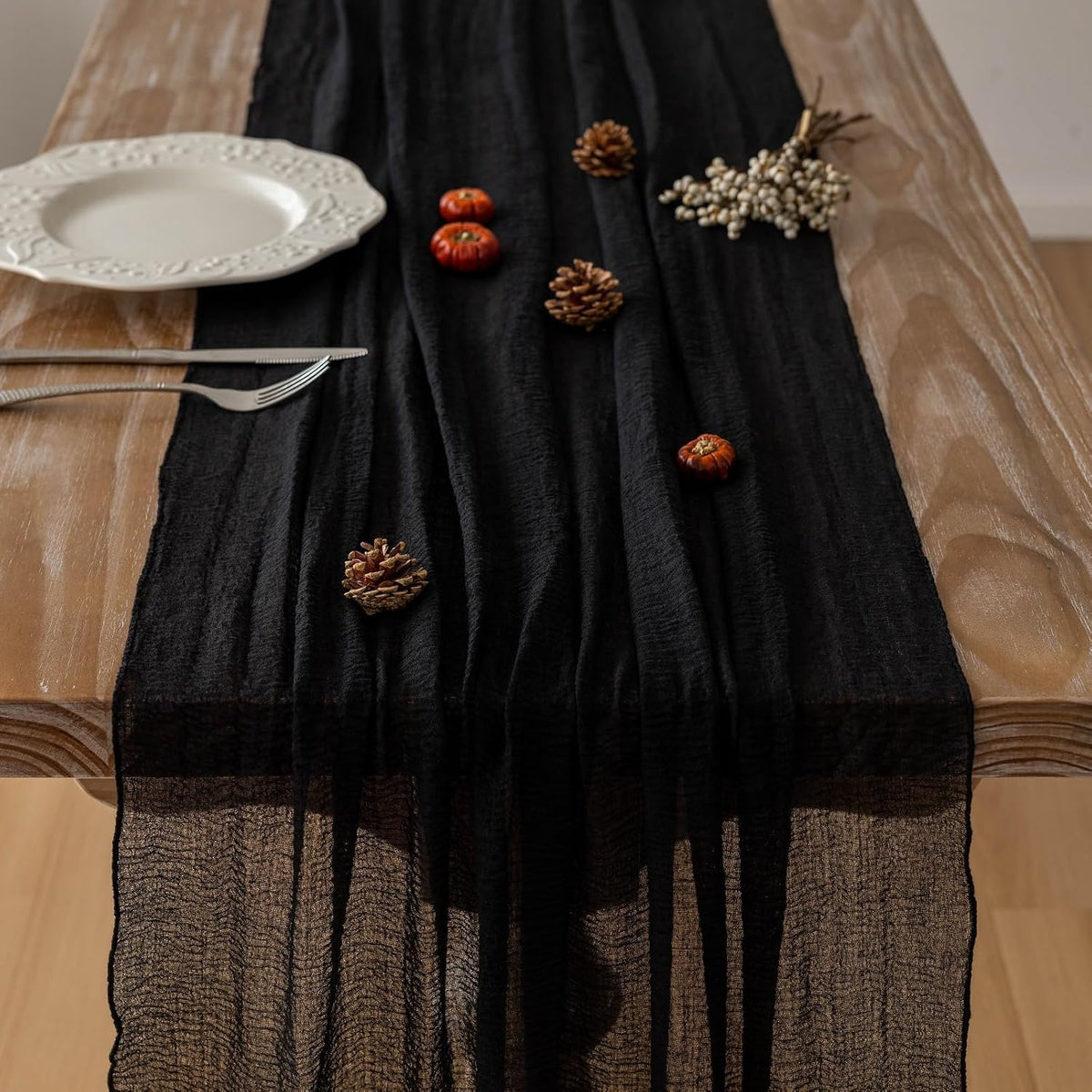 3pcs Halloween Table Runner Black Cheesecloth Gauze Rustic Premium Cotton Cheese Cloth Table Runner