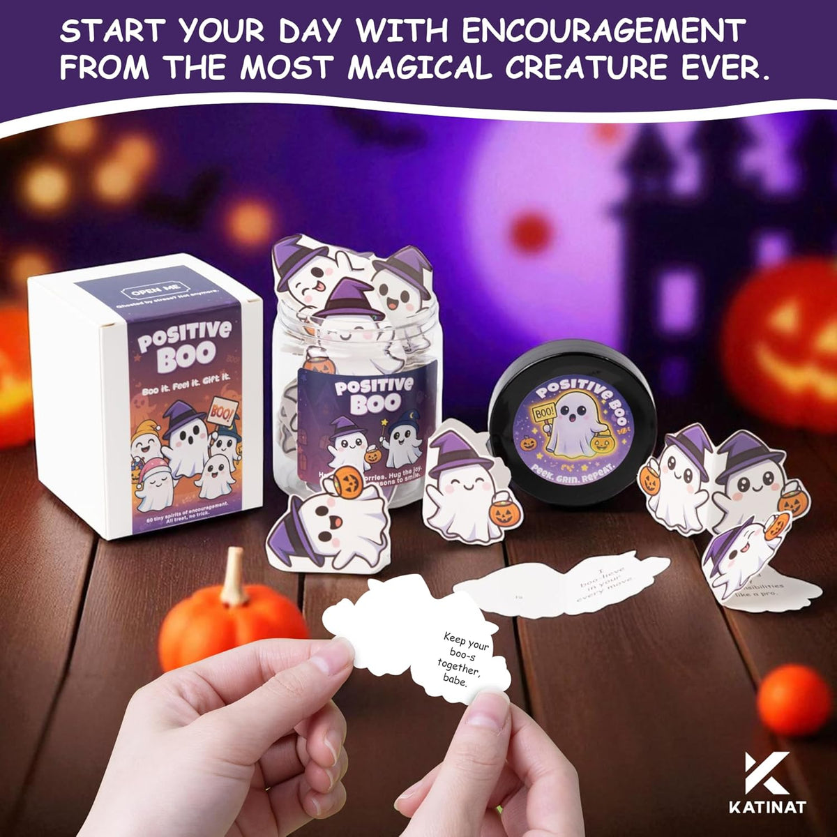 Positive Ghost Affirmation Jar – Emotional Support Ghosts Jar, Boo Basket Stuffers for Women
