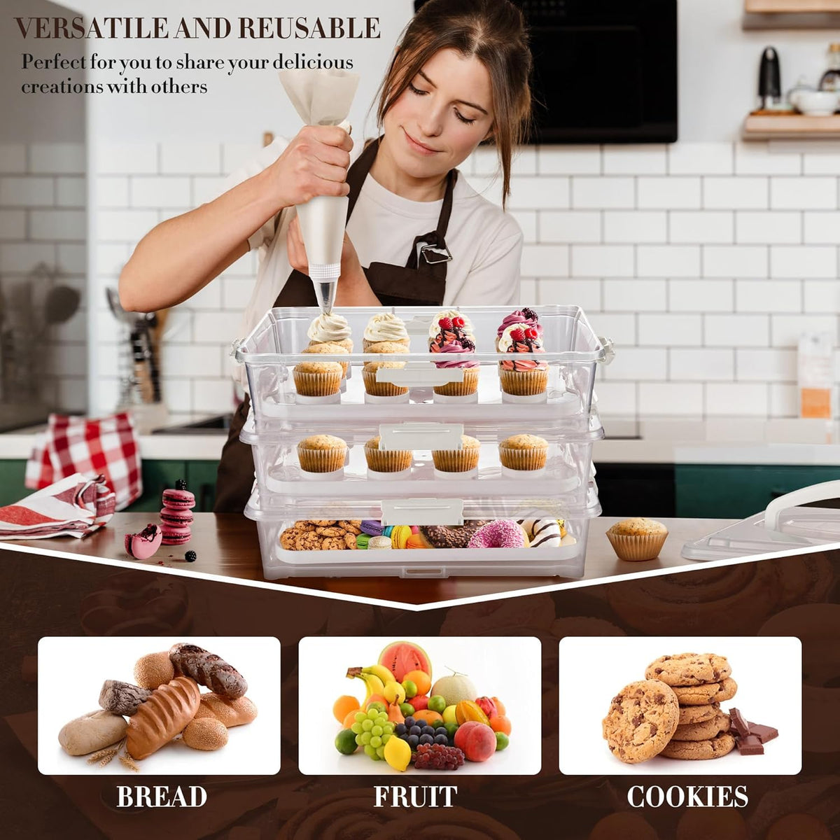 ARC 3-Tiers Cupcake Carrier (White) - Cupcake Holder and Cake Transport Container that Holds up to