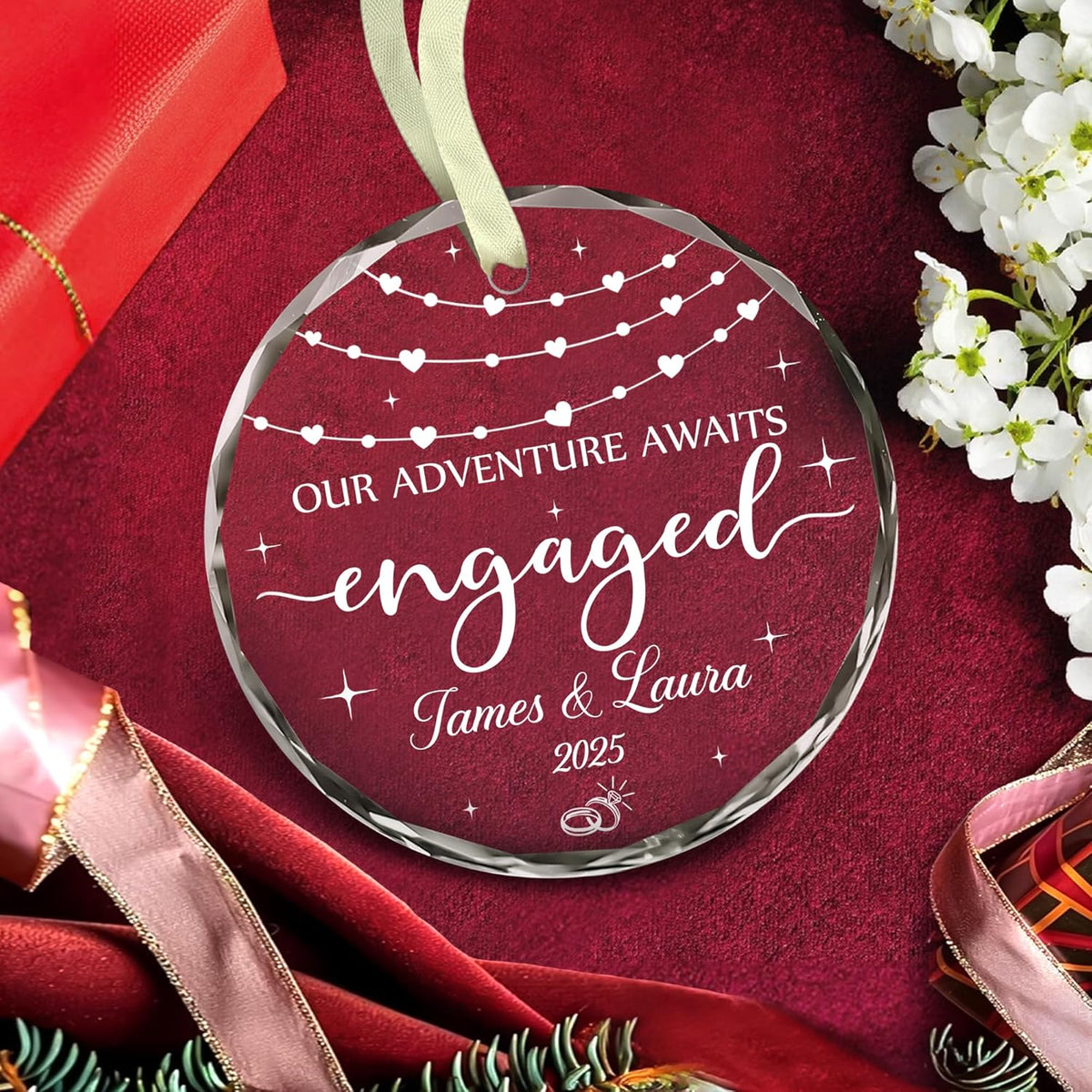 Personalized Engagement Christmas Ornament 2025 - Gifts For Newlywed Couples - Happy Engagement