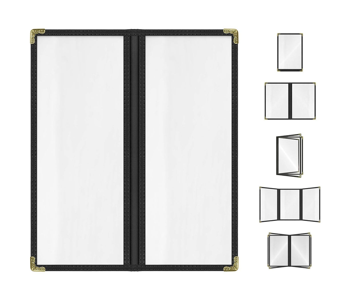 Goodsmart Restaurant Menu Covers - 25 Pack Black 2-Page/4-View 4.25" x 11", Top-Loading Vinyl Menu