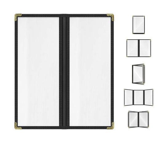 Goodsmart Restaurant Menu Covers - 25 Pack Black 2-Page/4-View 4.25" x 11", Top-Loading Vinyl Menu