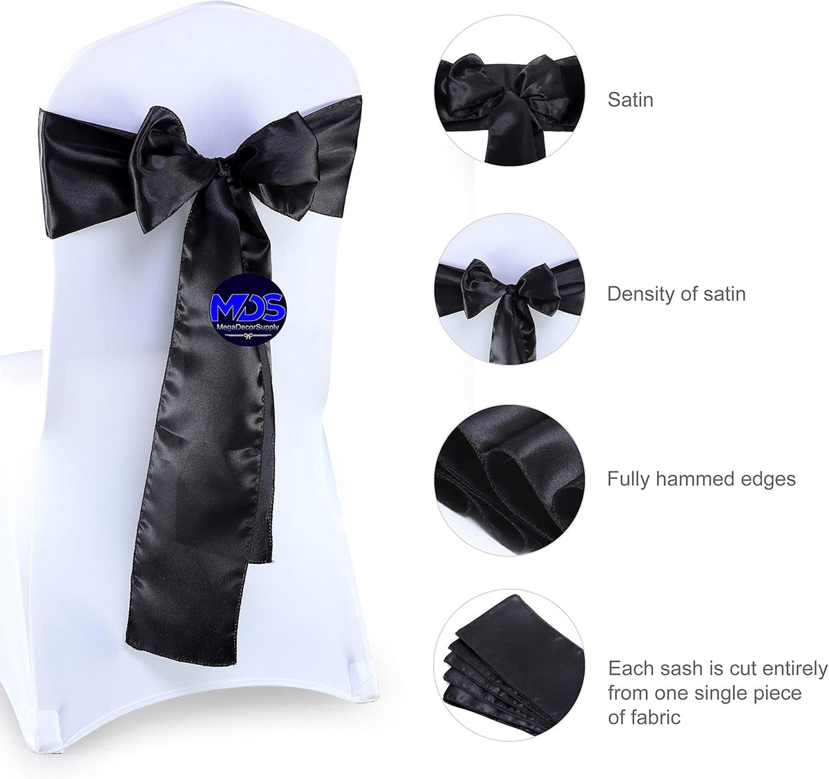 MDS Pack of 75 PCS Satin Chair Sashes Charmeuse Sateen Dining Chair Bows Ribbon Ties Back Sash for