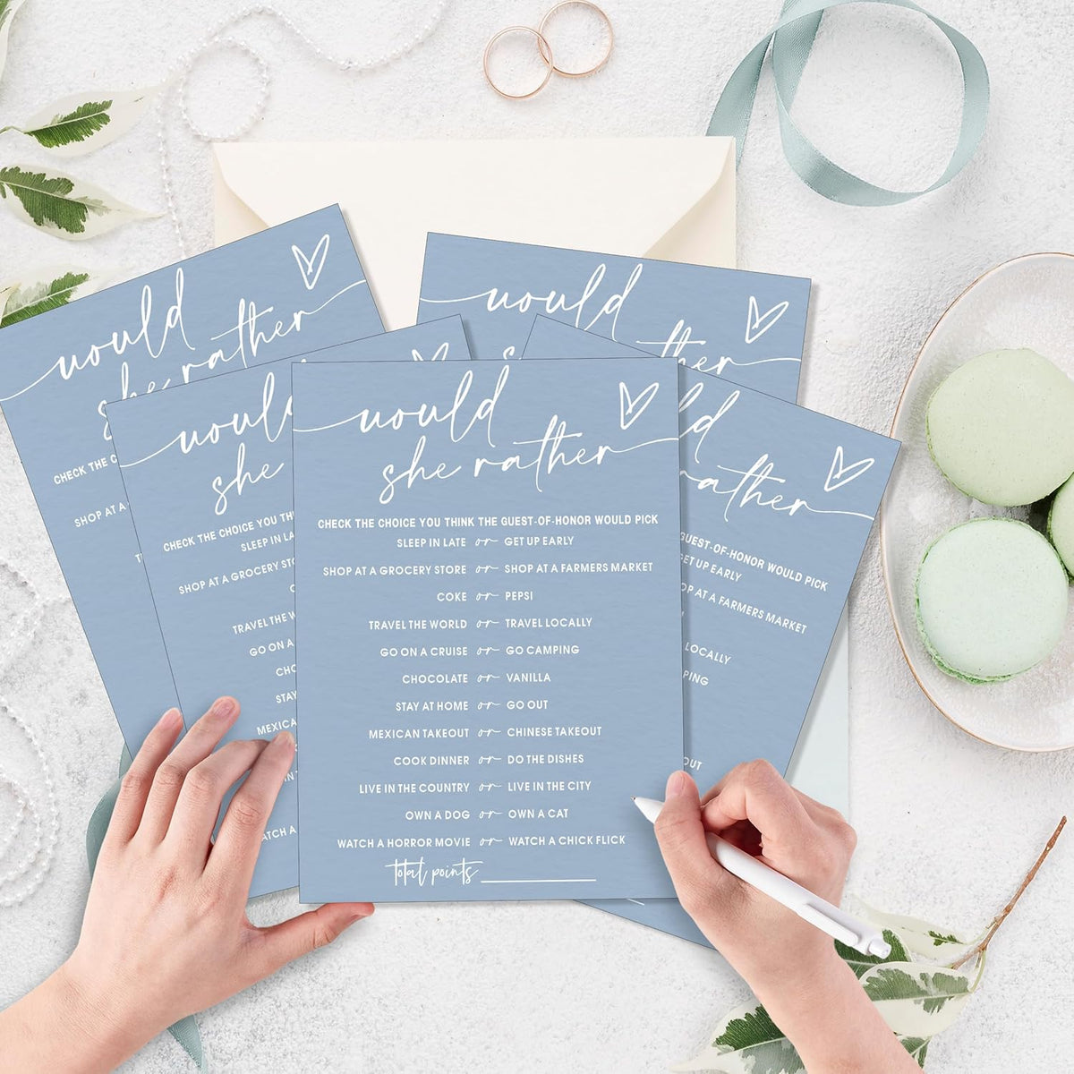 Fun Blue Bridal Shower Games Cards, Would She Rather Bridal Shower Game for 25 Guests