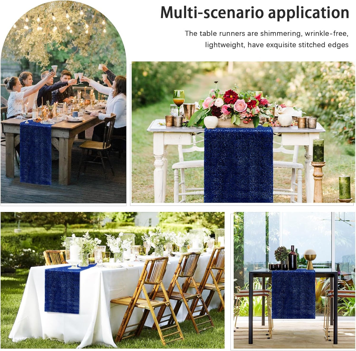 10 Packs 12 x 72 inches Sequin Table Runner, Navy Blue Glitter Table Runner for Birthday Party