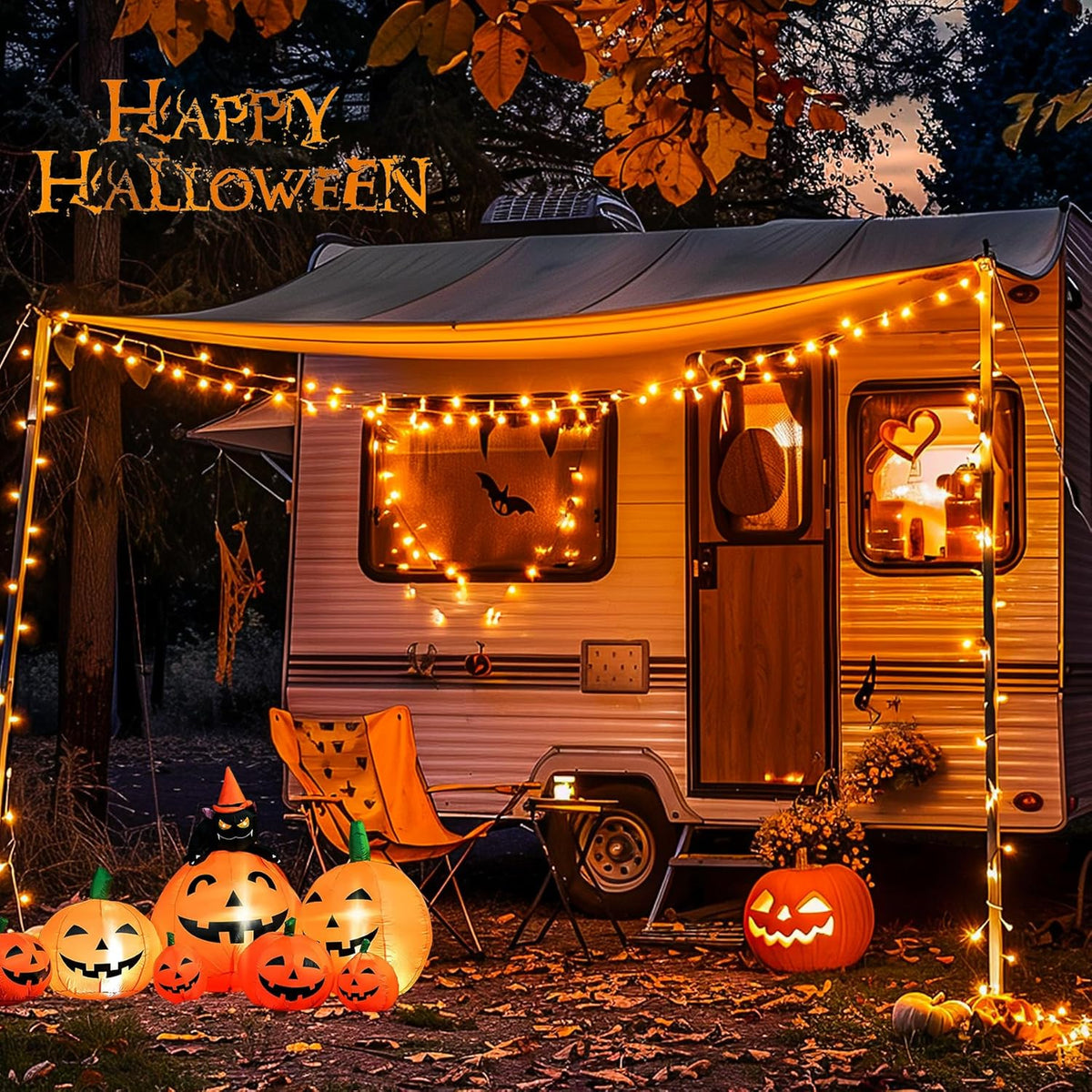 JMEXSUSS 500 LED Halloween Lights Outdoor, 163FT 8 Modes Orange Halloween Light Indoor Clear Wire