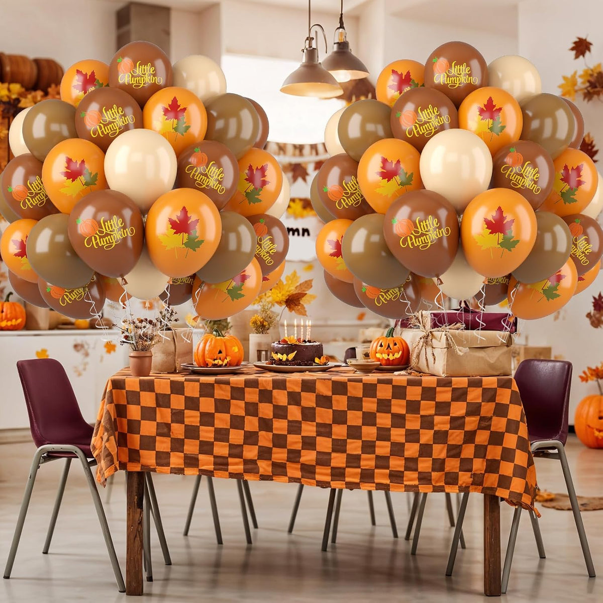 Fall Balloons, 52 PCS Brown Burnt Orange Autumn Balloons with Metallic Gold Confetti Balloon, Brown