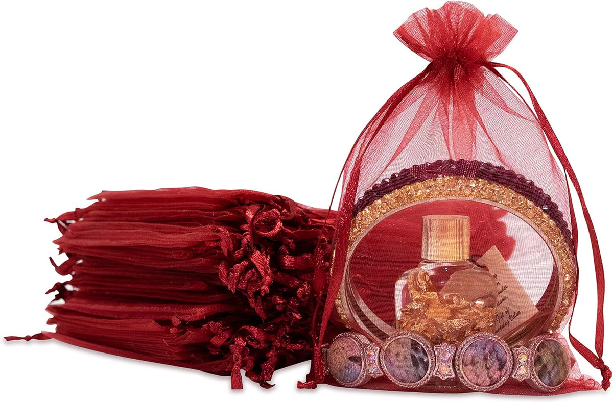 TheDisplayGuys 100-Pack 4x6 Maroon Sheer Organza Gift Bags with Drawstring, Jewelry Candy Treat