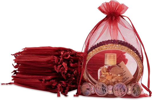 TheDisplayGuys 100-Pack 4x6 Maroon Sheer Organza Gift Bags with Drawstring, Jewelry Candy Treat