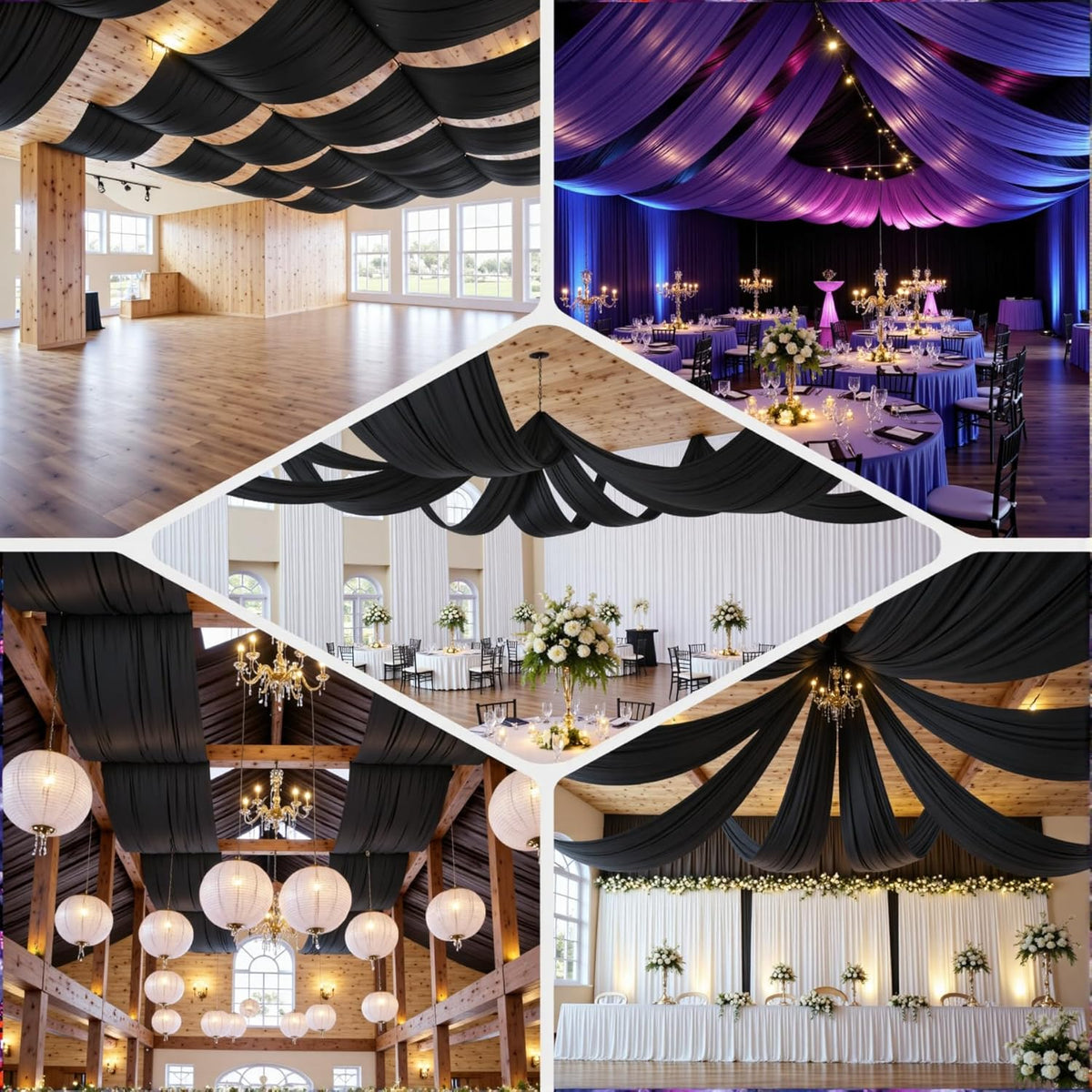 PartyVillage 50ftx40ft Black Ceiling Curtain for Halloween Parties – 10 Panels Wrinkle-Free 40 FT