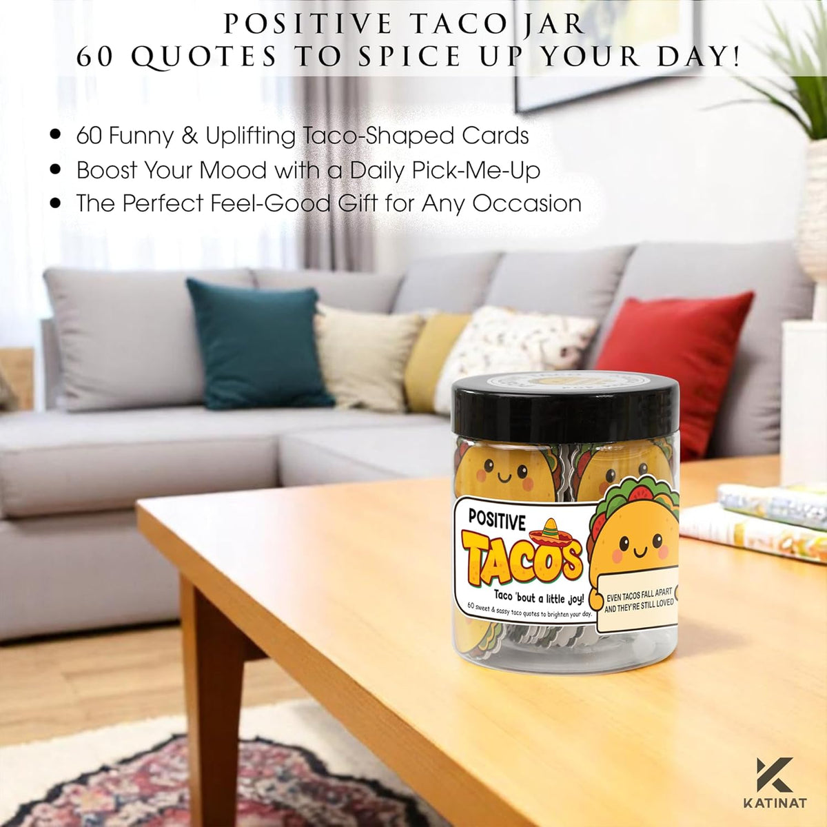 Positive Taco Jar – 60 Funny Emotional Support Taco, Back to School Gift for Students, Teachers