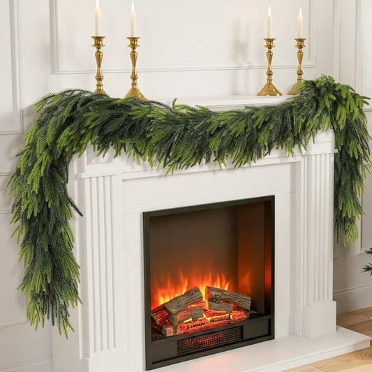 N&T NIETING 9FT Christmas Norfolk Pine Garland Real Touch Pine Artificial Garlands Faux Greenery