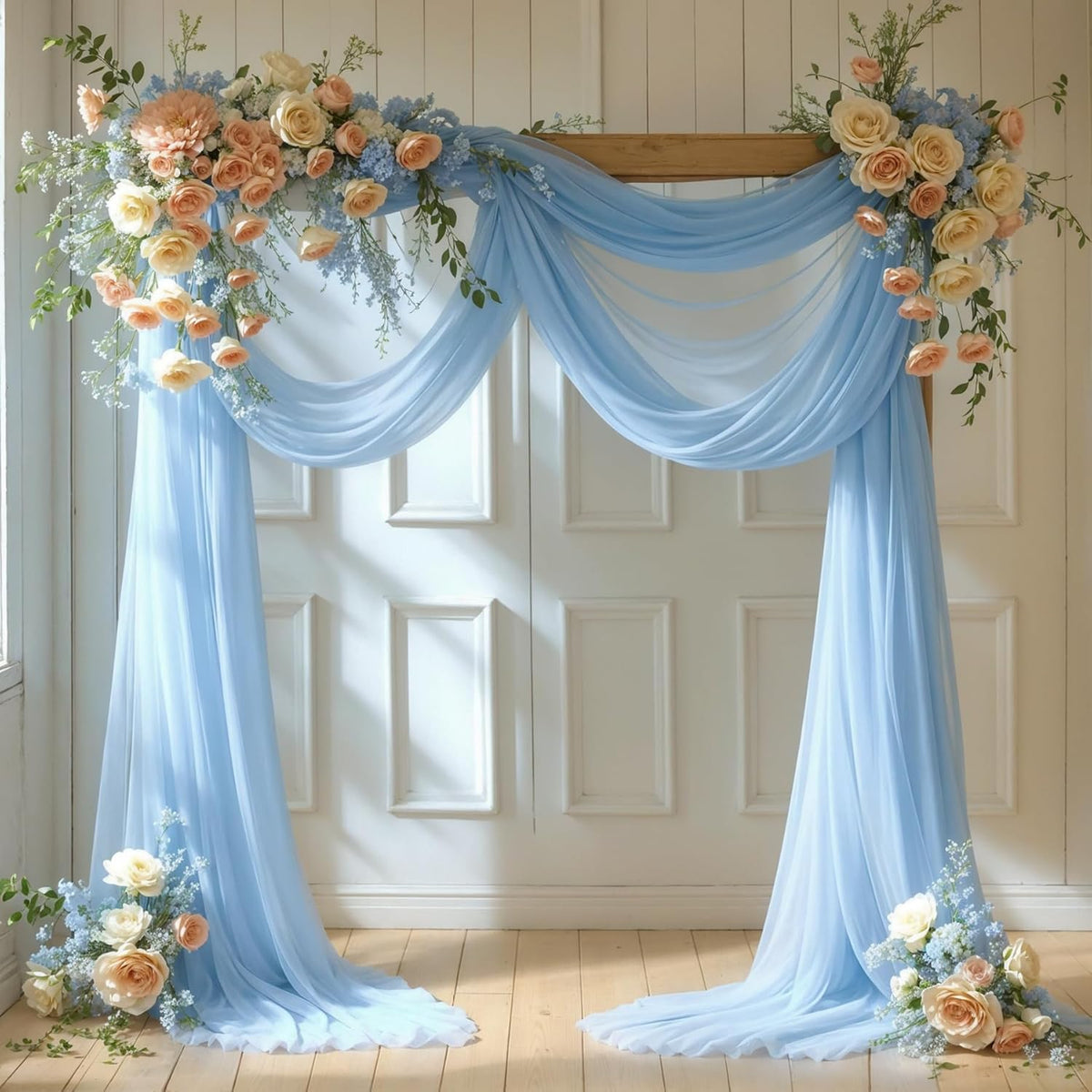 Wedding Arch Draping Fabric, 2 Panels 18FT Baby Blue Sheer Backdrop Curtain Chiffon Fabric Drapes