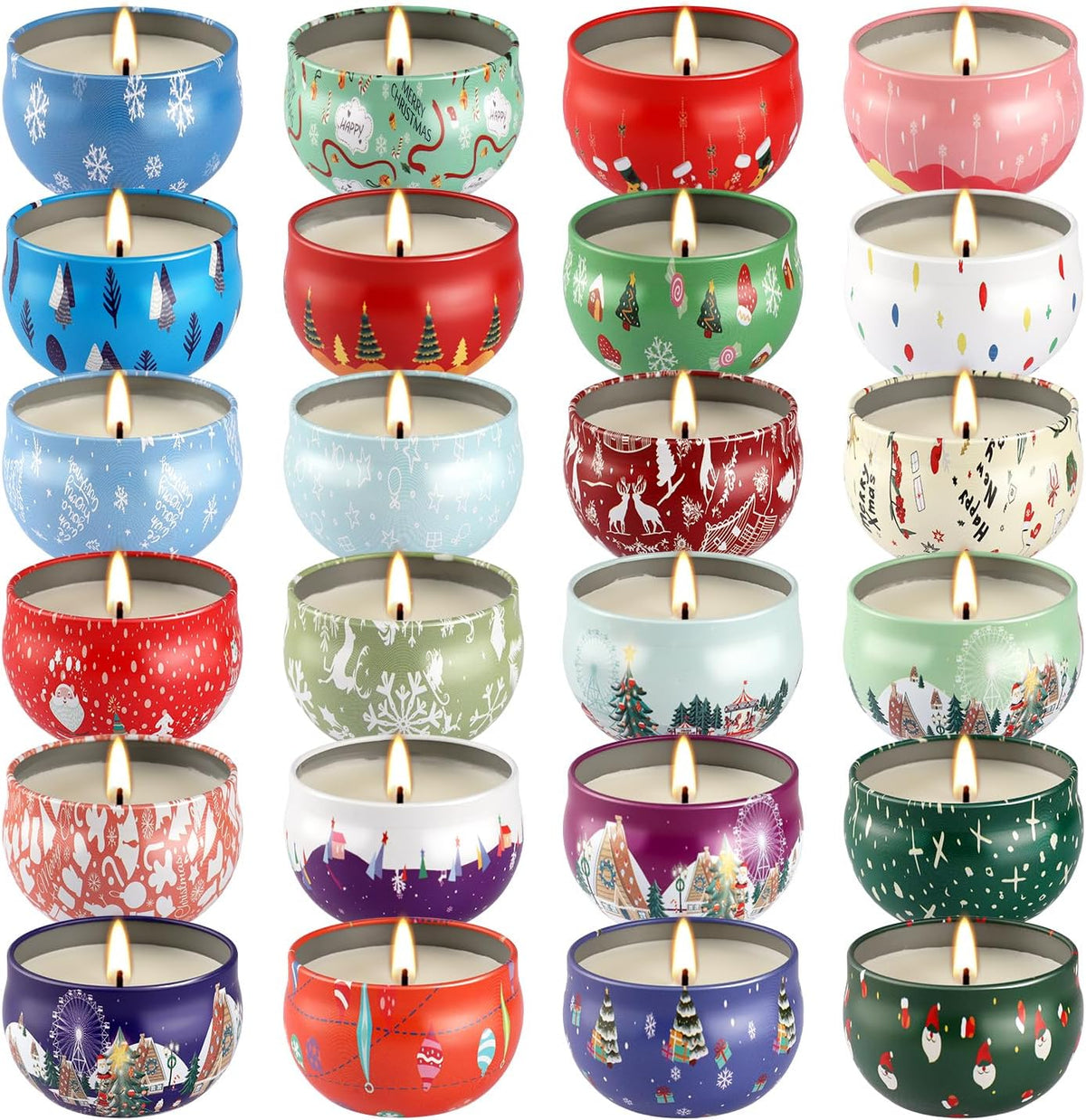 24Pack Christmas Scented Candle Tins Gift Set - Soy Wax Festive Candles 2.5oz- Long Lasting Burn