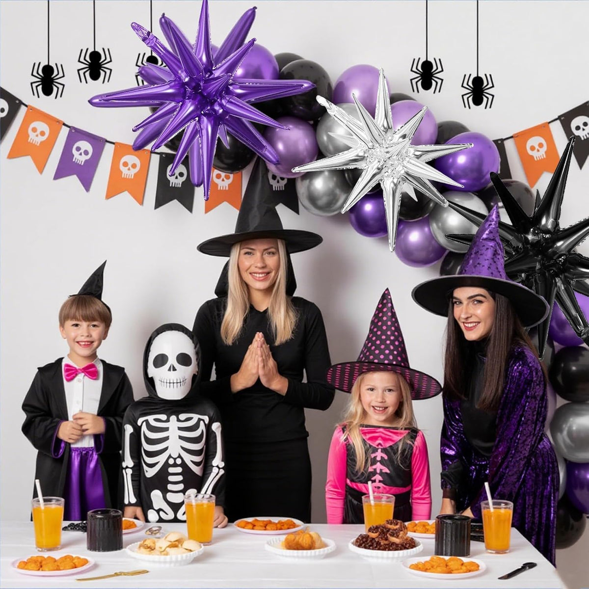 Black Purple Silver Star Balloons,9Pcs 22Inch Black Silver Purple Explosion Spike Cone Helium
