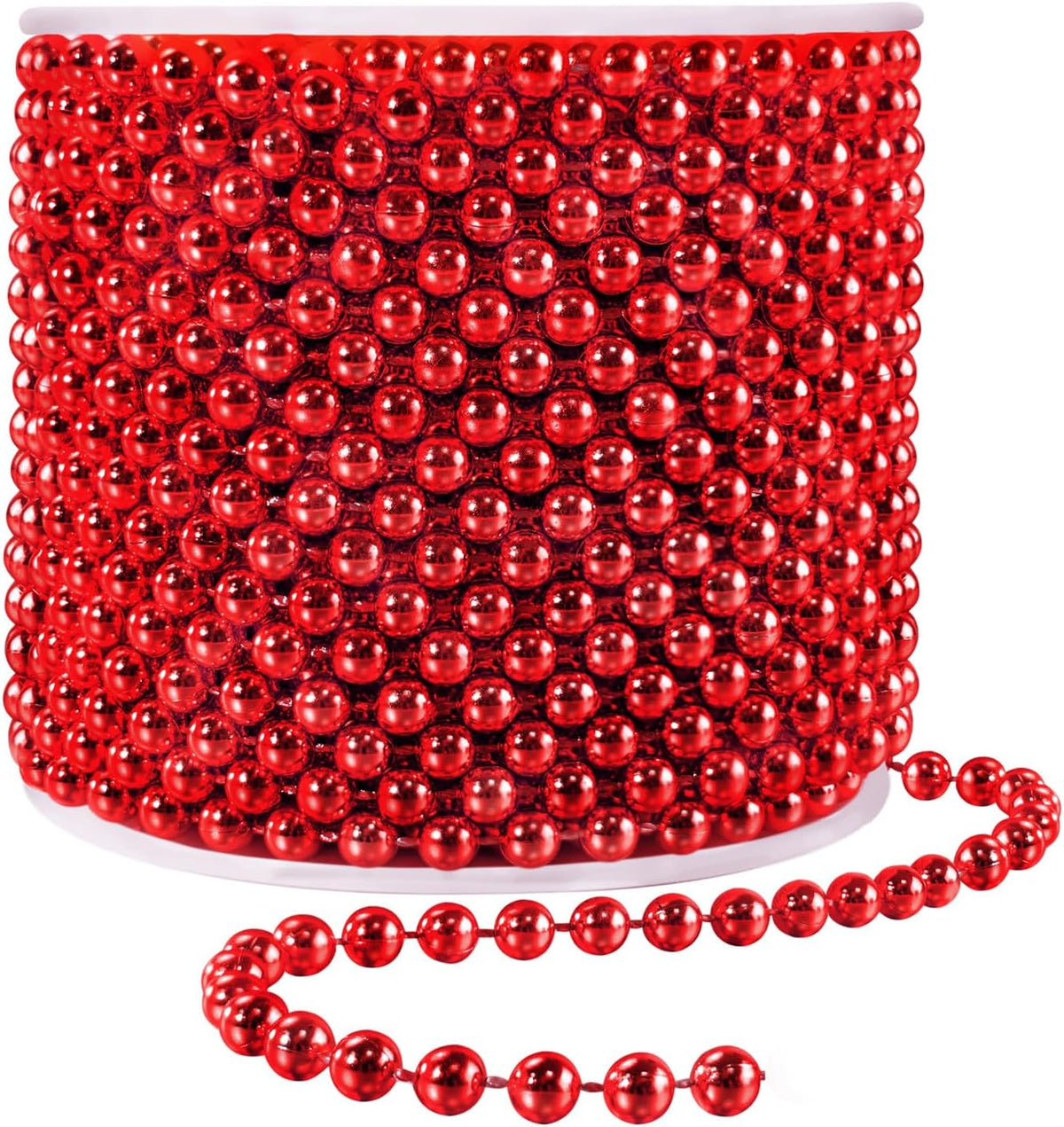 Faux Red Pearl Beads Garland - 6mm Christmas Tree Beads 22 Yards Red Pearl Strands Spool Pearl