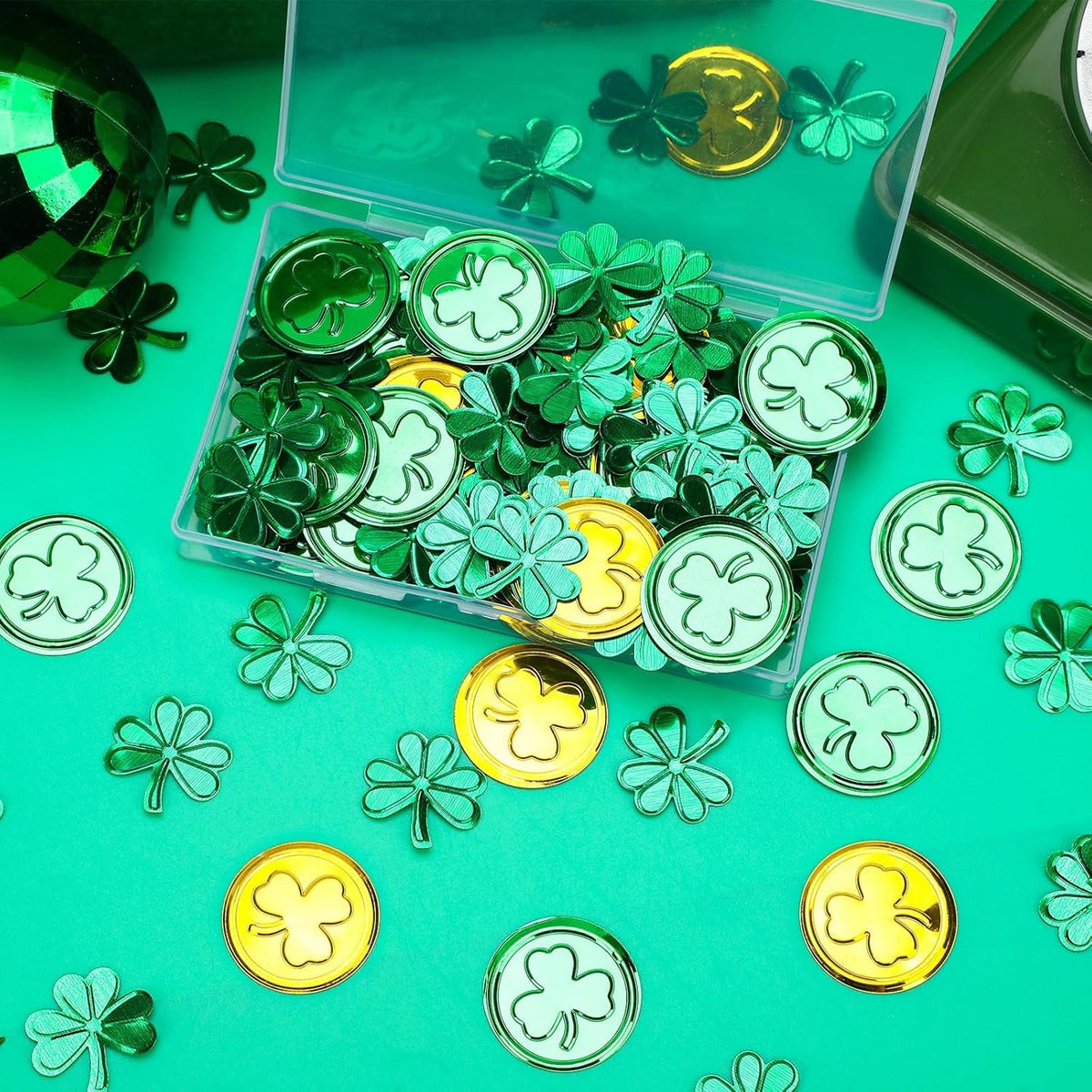 MARFOREVER St. Patrick's Day Shamrock Confetti, Green Gold Shamrock Metallic Foil Glitter Confetti